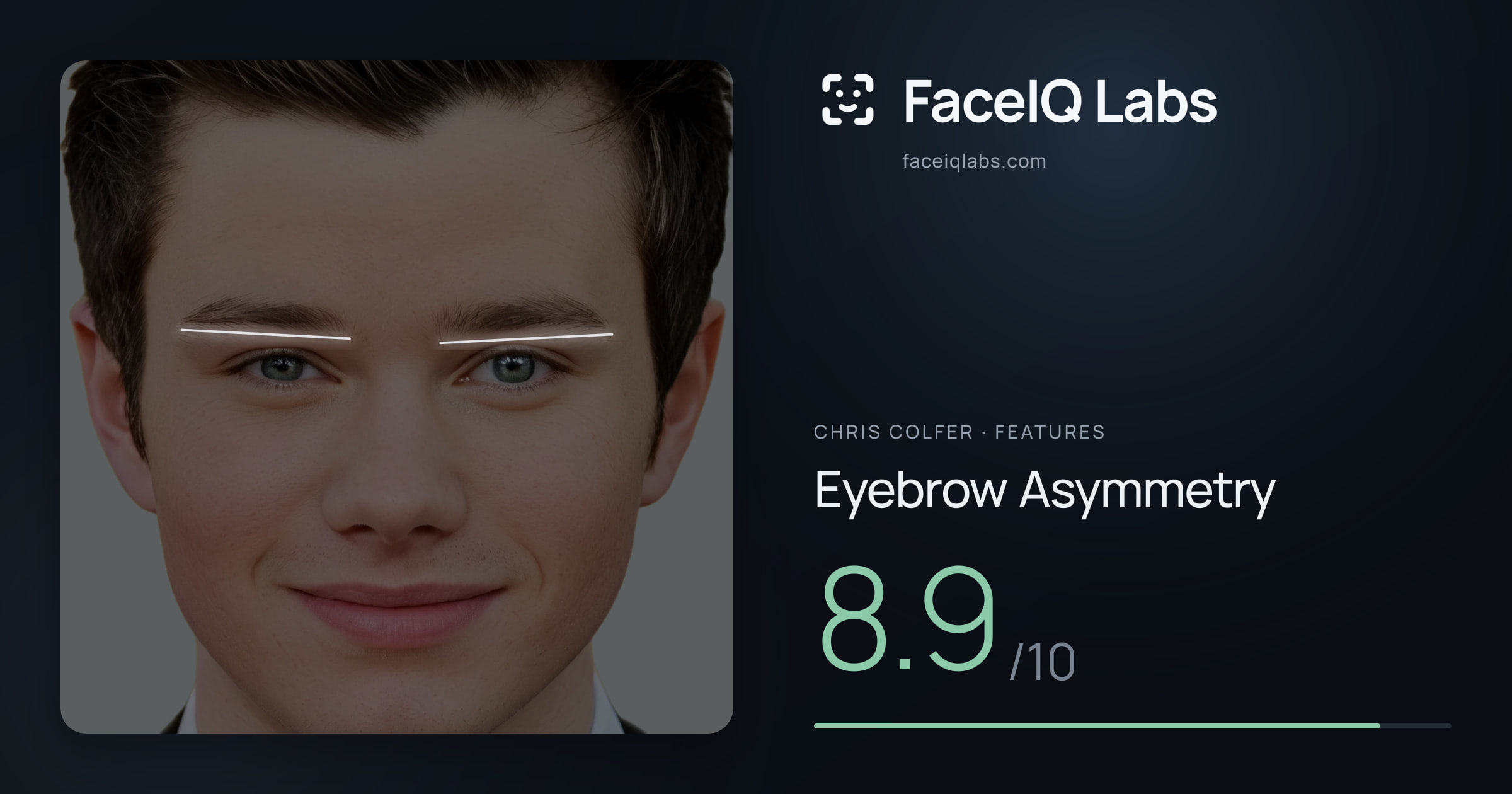 Chris Colfer Eyebrow Asymmetry: 8.9/10, drawn on the photo