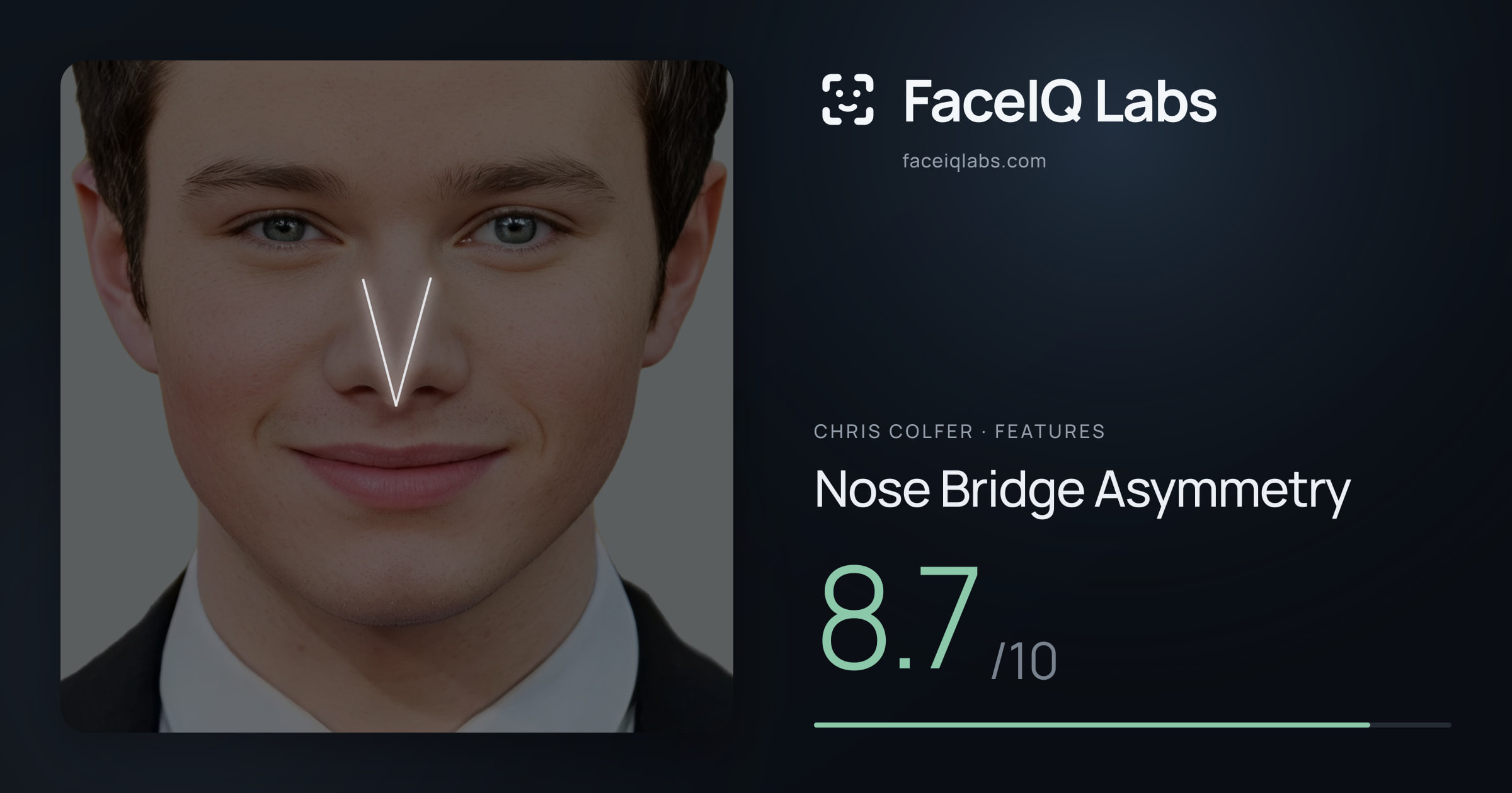 Chris Colfer Nose Bridge Asymmetry: 8.7/10, drawn on the photo