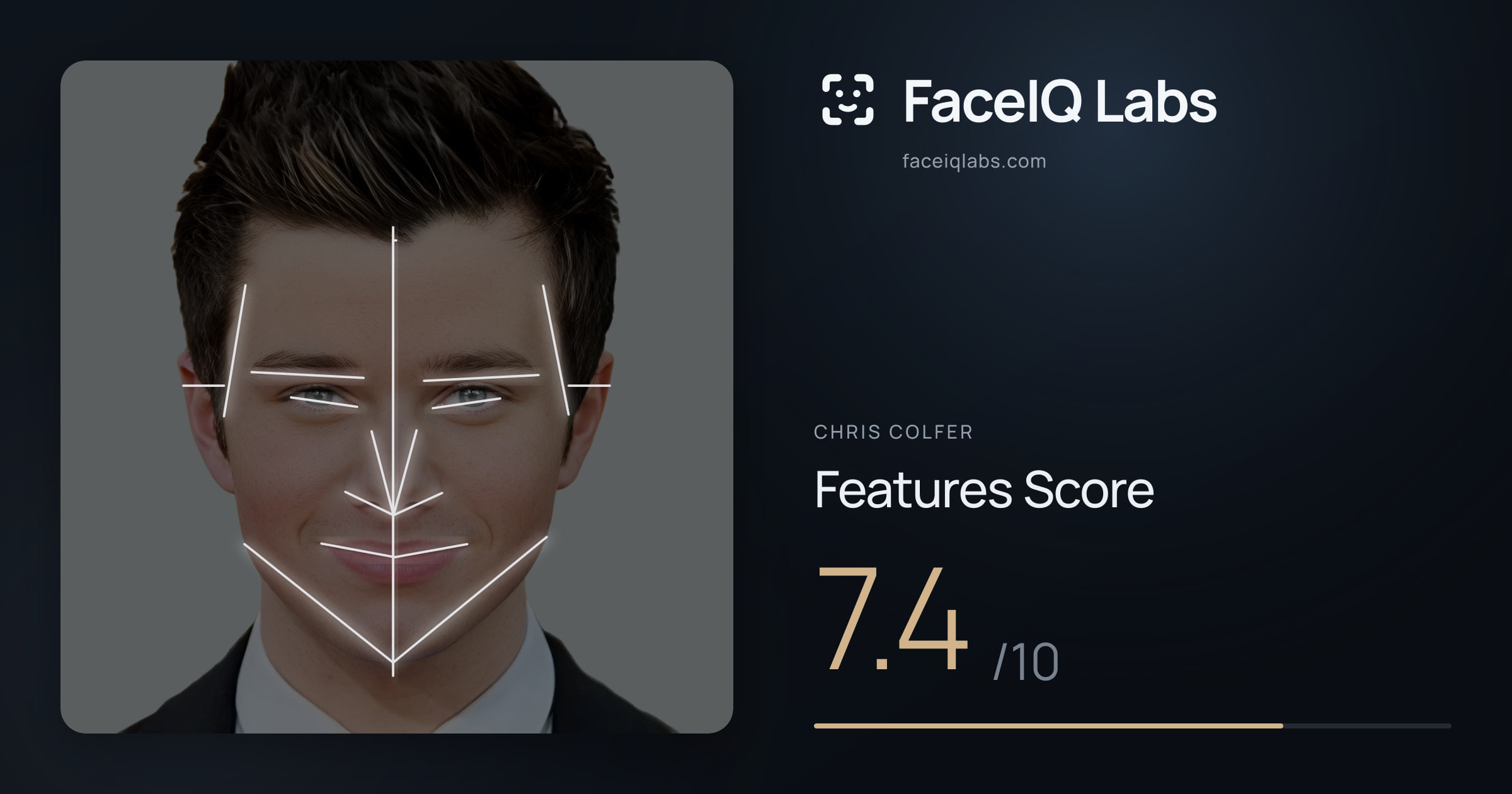 Chris Colfer Features: 7.4/10, with each assessment drawn on the photo