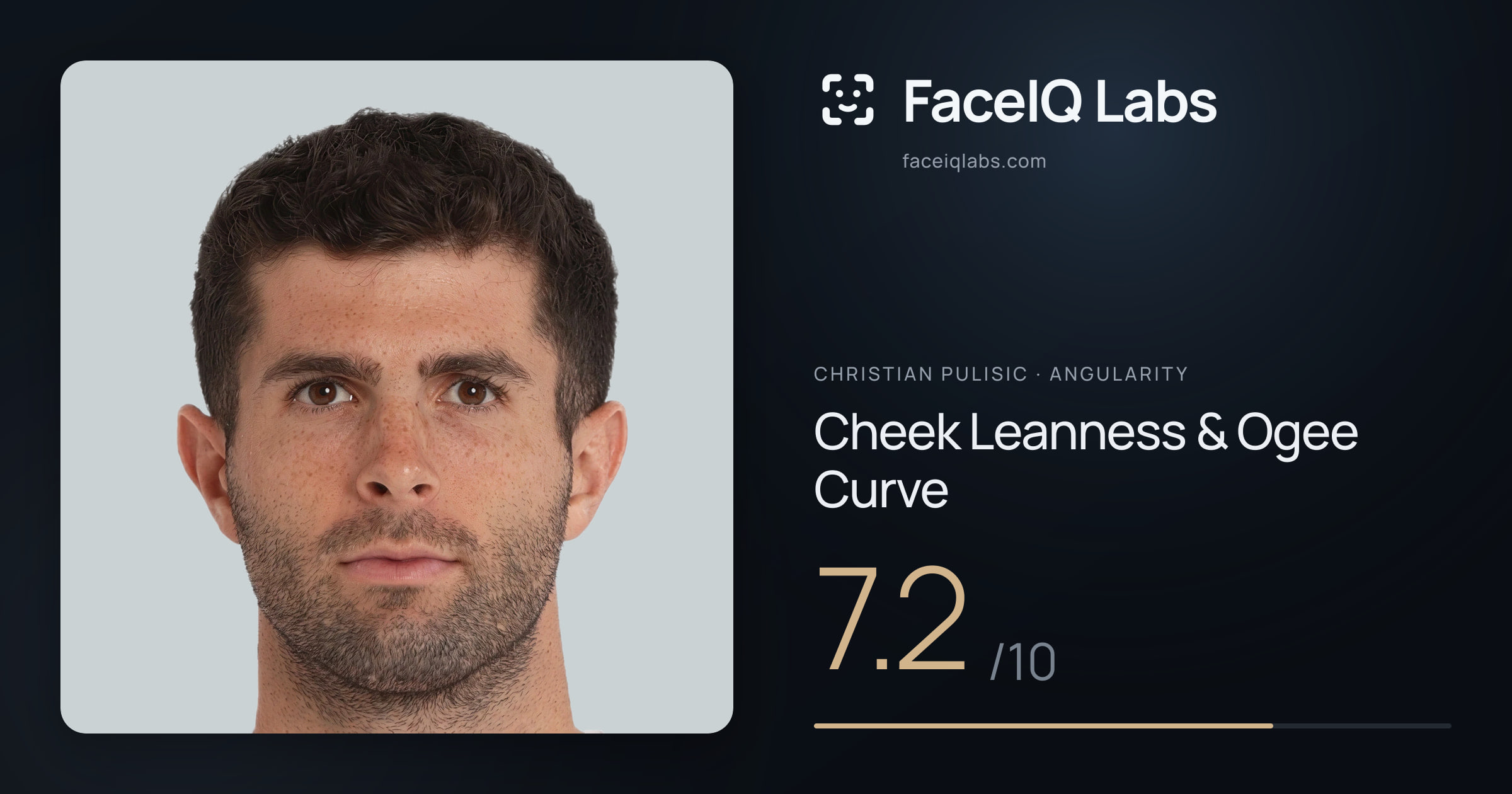 Christian Pulisic Cheek Leanness & Ogee Curve: 7.2/10, drawn on the photo