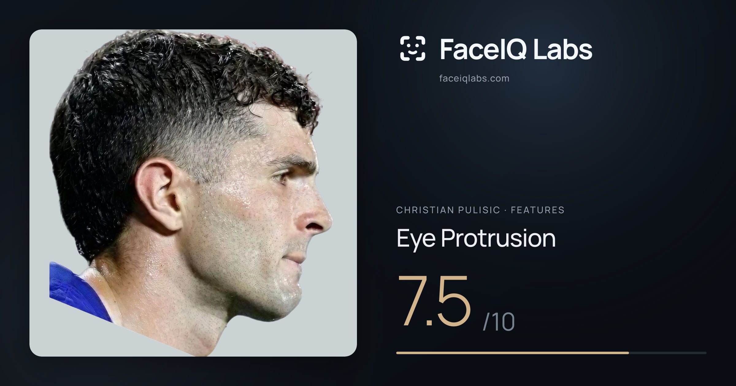 Christian Pulisic Eye Protrusion: 7.5/10, drawn on the photo