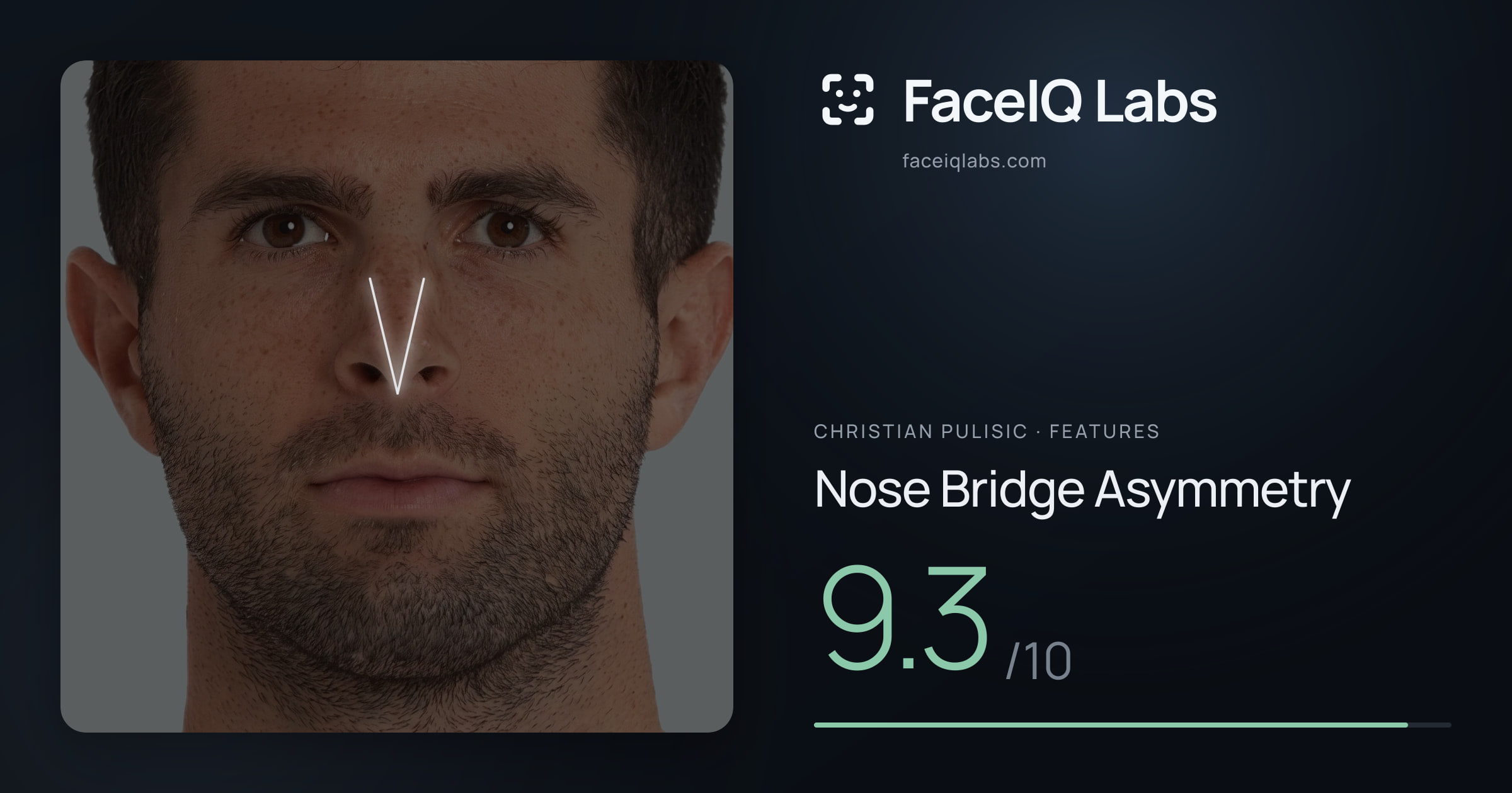 Christian Pulisic Nose Bridge Asymmetry: 9.3/10, drawn on the photo