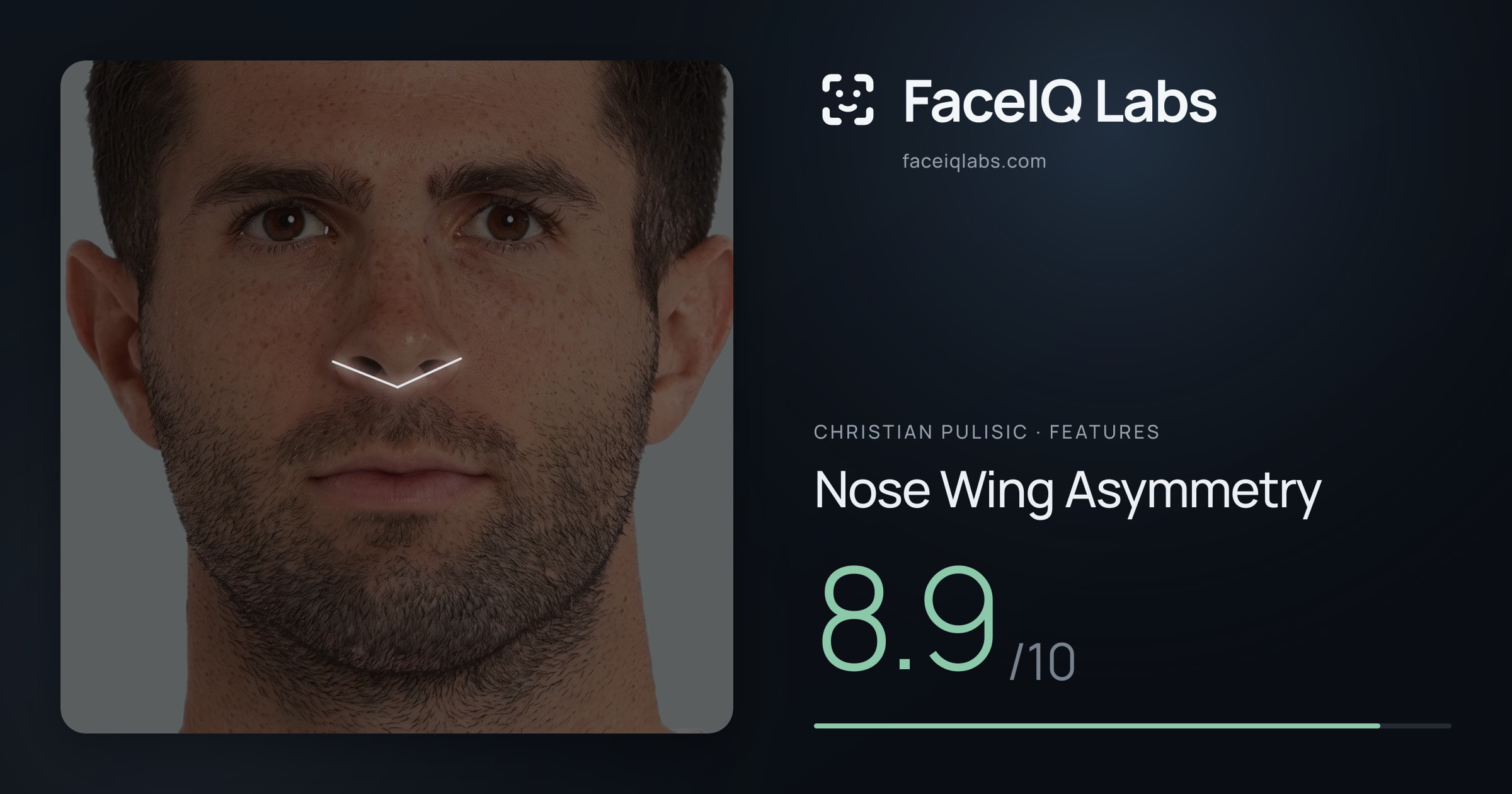 Christian Pulisic Nose Wing Asymmetry: 8.9/10, drawn on the photo