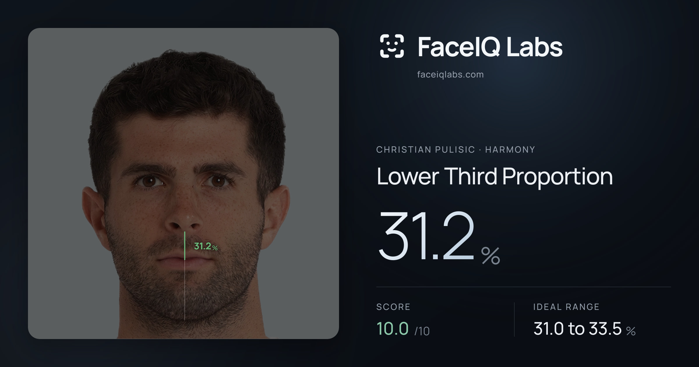 Christian Pulisic Lower Third Proportion: 31.2%, drawn on the photo