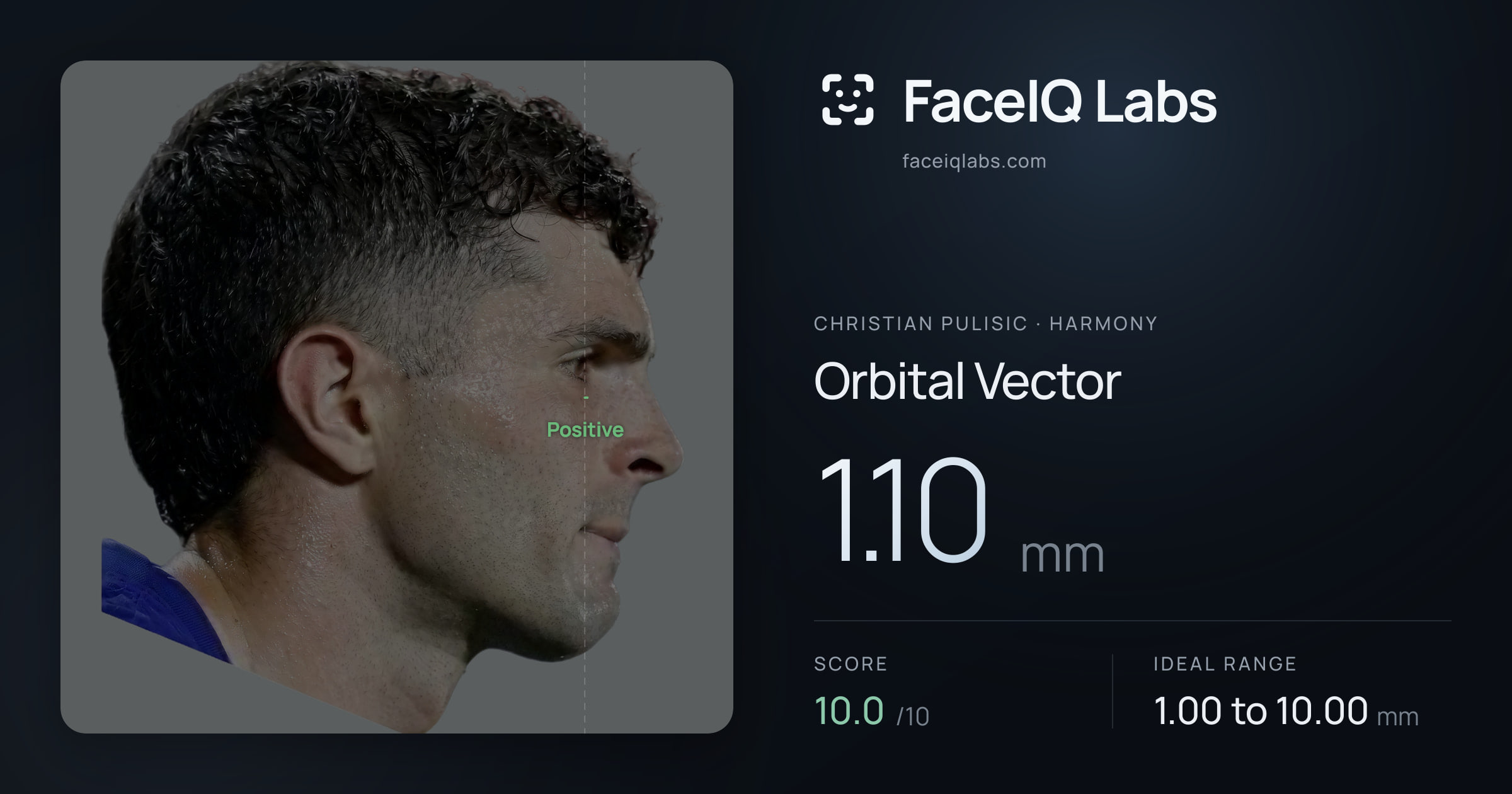 Christian Pulisic Orbital Vector: 1.10mm, drawn on the photo