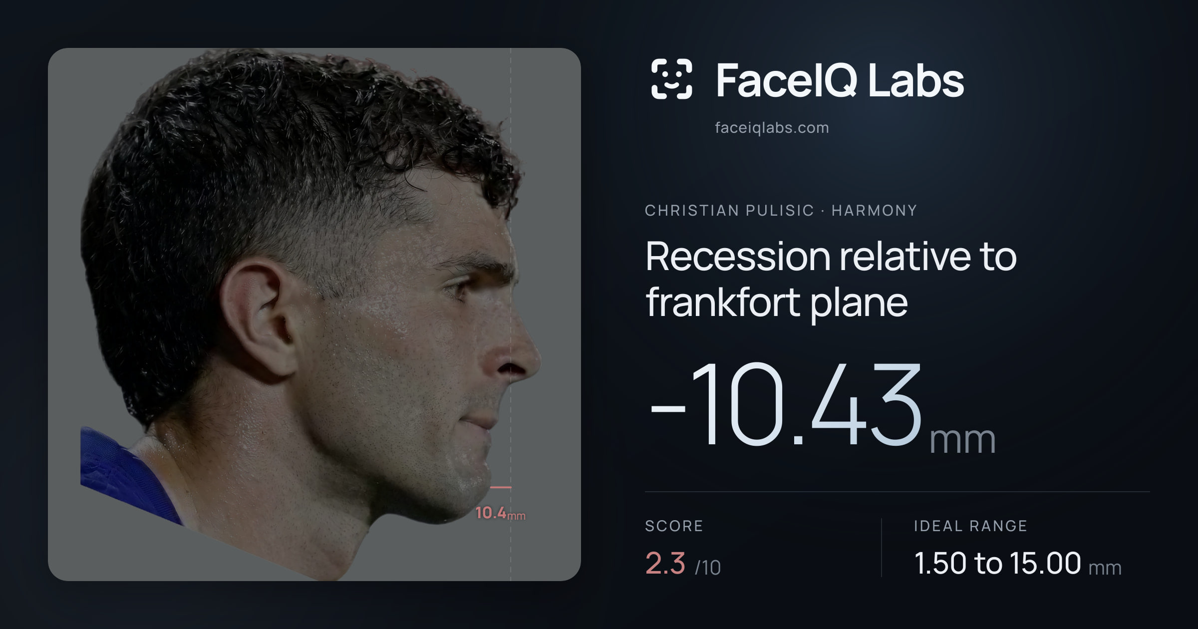 Christian Pulisic Recession relative to frankfort plane: -10.43mm, drawn on the photo