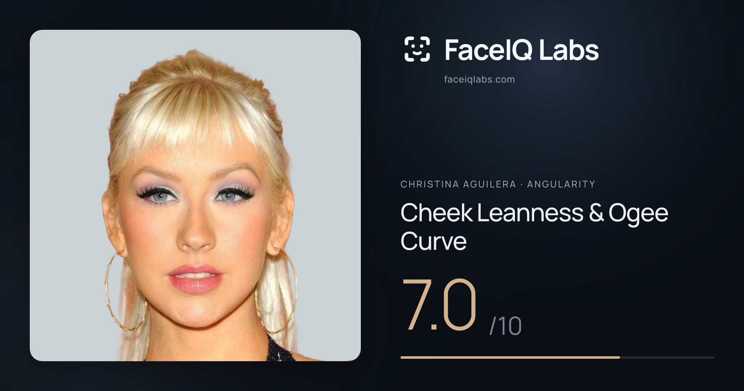 Christina Aguilera Cheek Leanness & Ogee Curve: 7.0/10, drawn on the photo