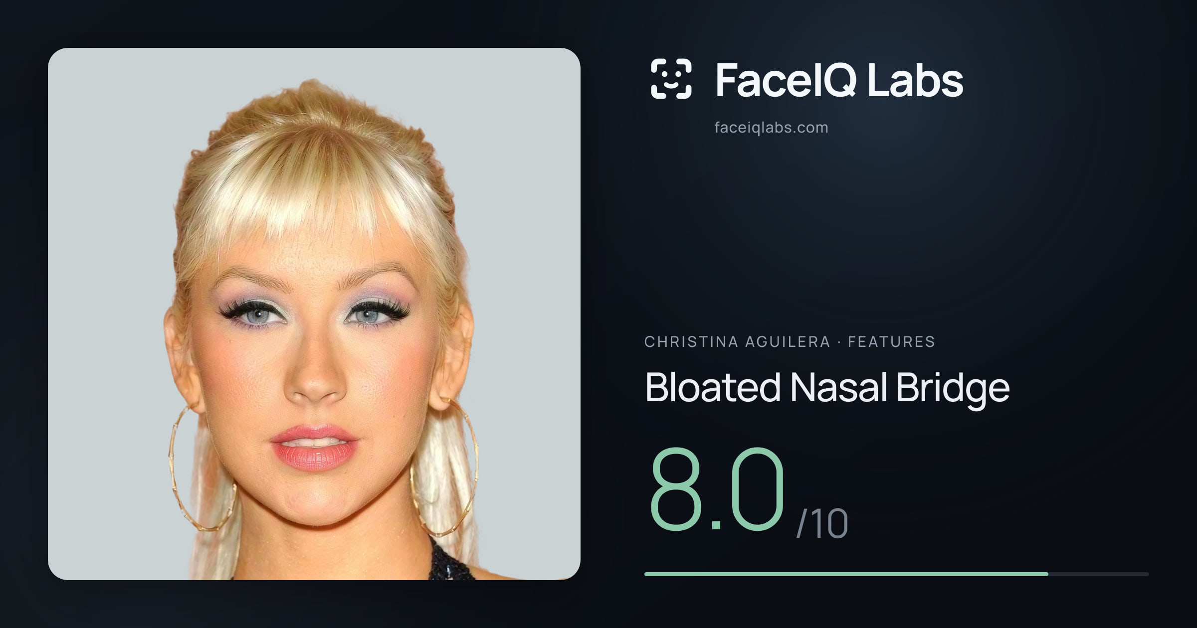 Christina Aguilera Bloated Nasal Bridge: 8.0/10, drawn on the photo