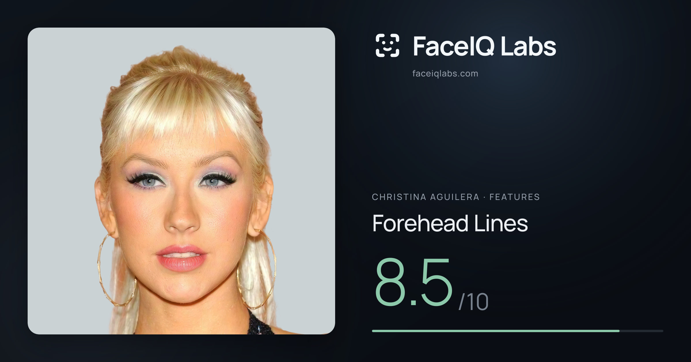 Christina Aguilera Forehead Lines: 8.5/10, drawn on the photo