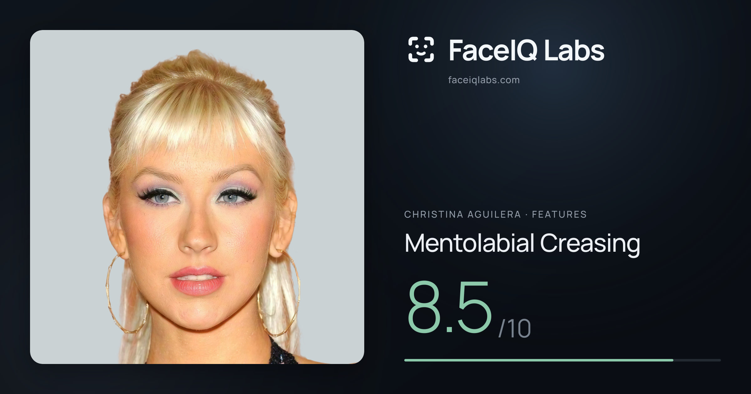 Christina Aguilera Mentolabial Creasing: 8.5/10, drawn on the photo