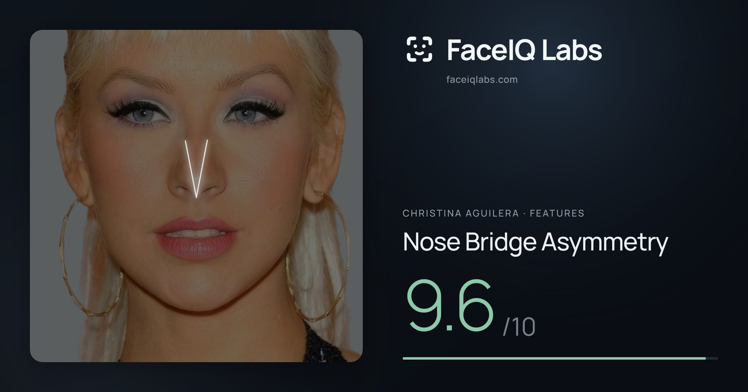 Christina Aguilera Nose Bridge Asymmetry: 9.6/10, drawn on the photo