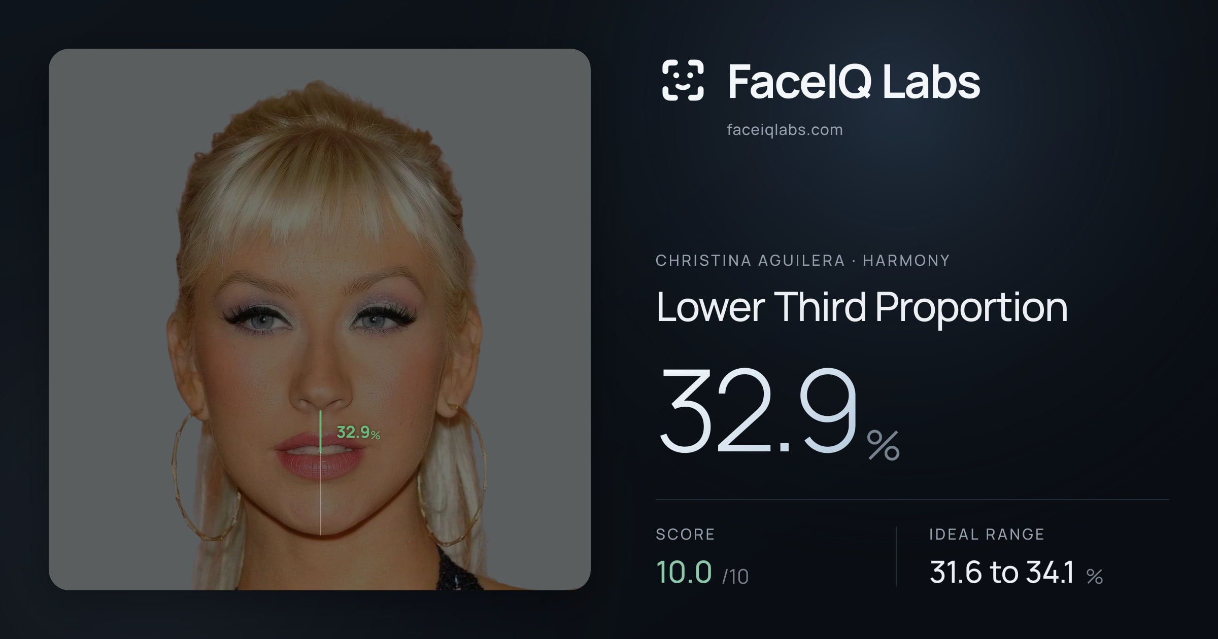 Christina Aguilera Lower Third Proportion: 32.9%, drawn on the photo