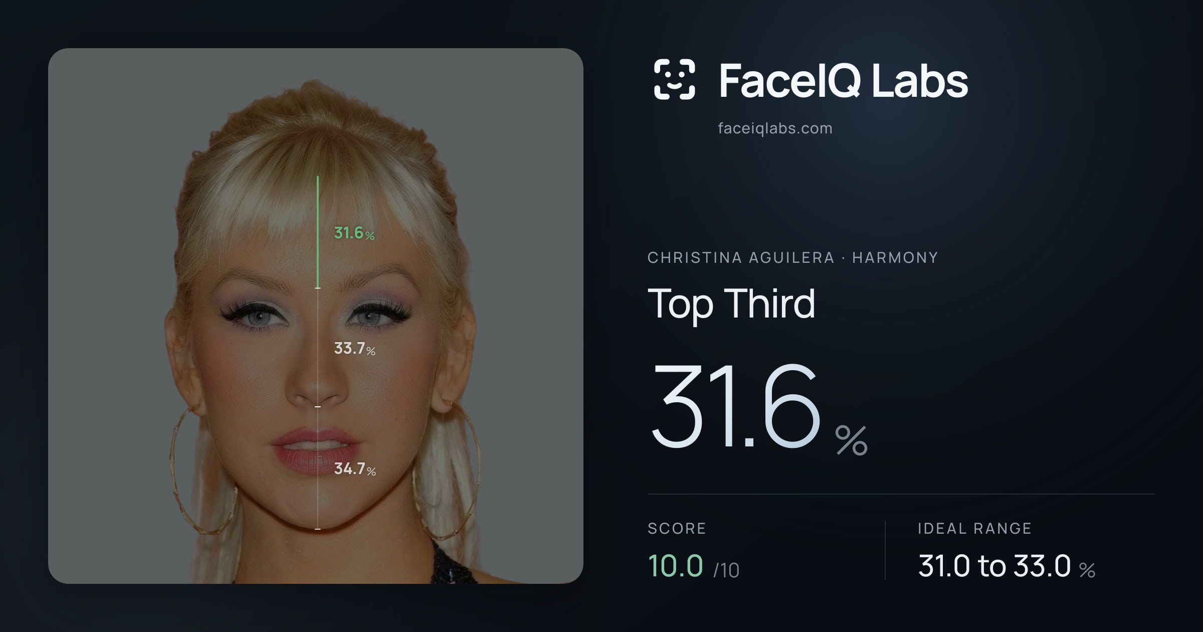 Christina Aguilera Top Third: 31.6%, drawn on the photo