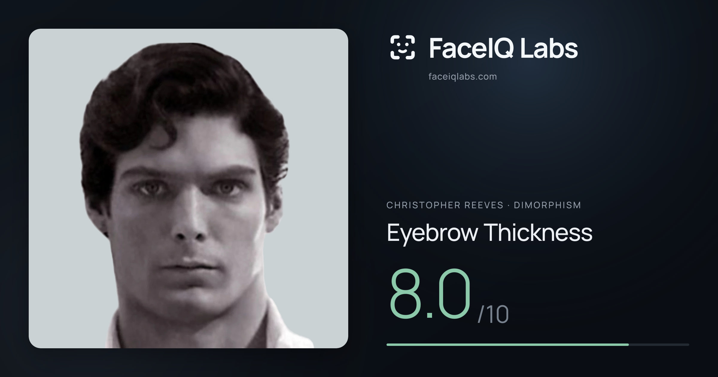 Christopher Reeves Eyebrow Thickness: 8.0/10, drawn on the photo