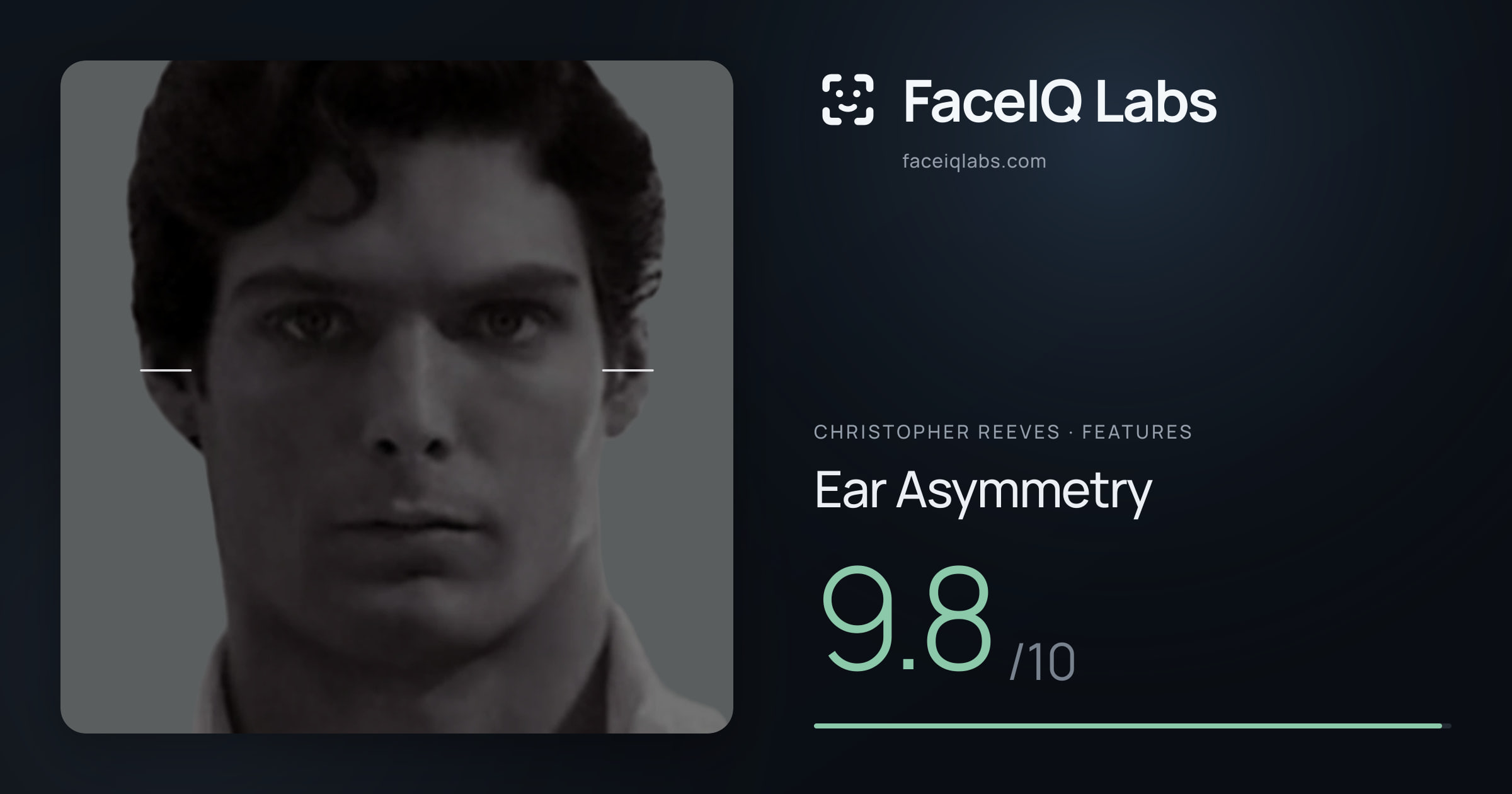 Christopher Reeves Ear Asymmetry: 9.8/10, drawn on the photo