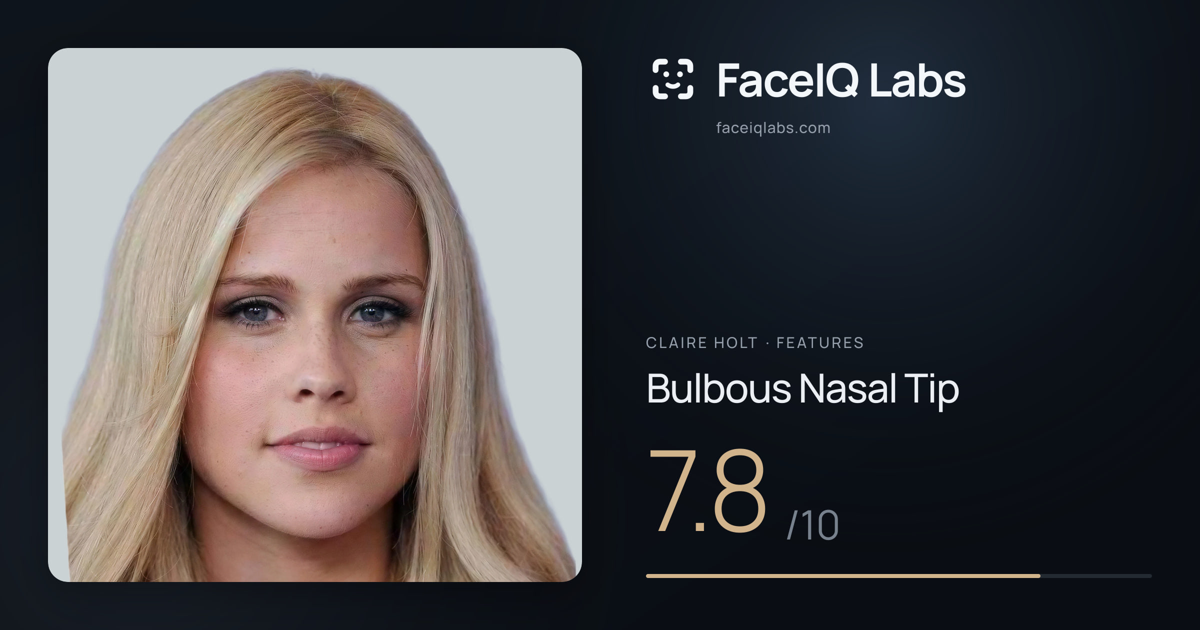 Claire Holt Bulbous Nasal Tip: 7.8/10, drawn on the photo