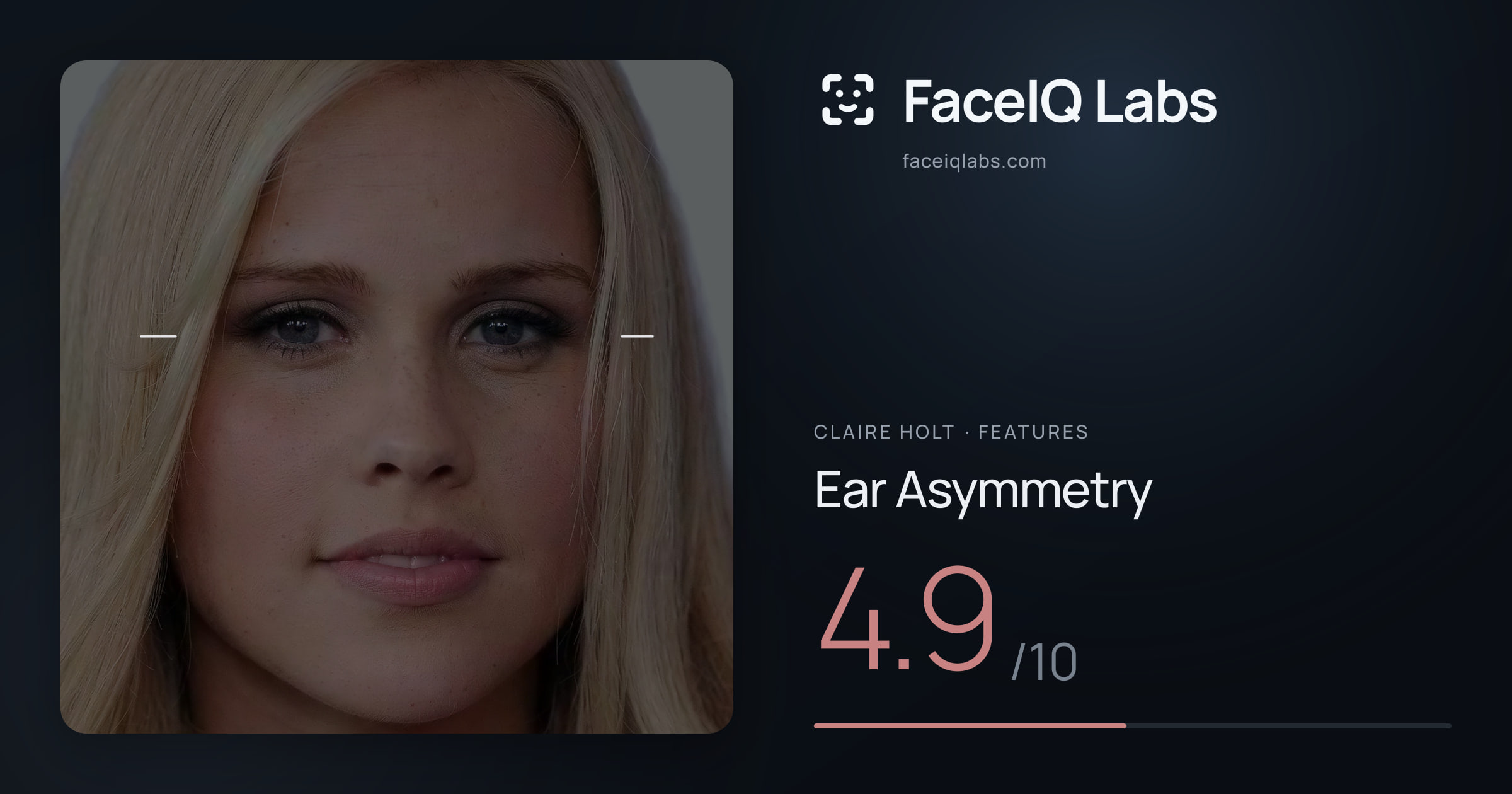 Claire Holt Ear Asymmetry: 4.9/10, drawn on the photo