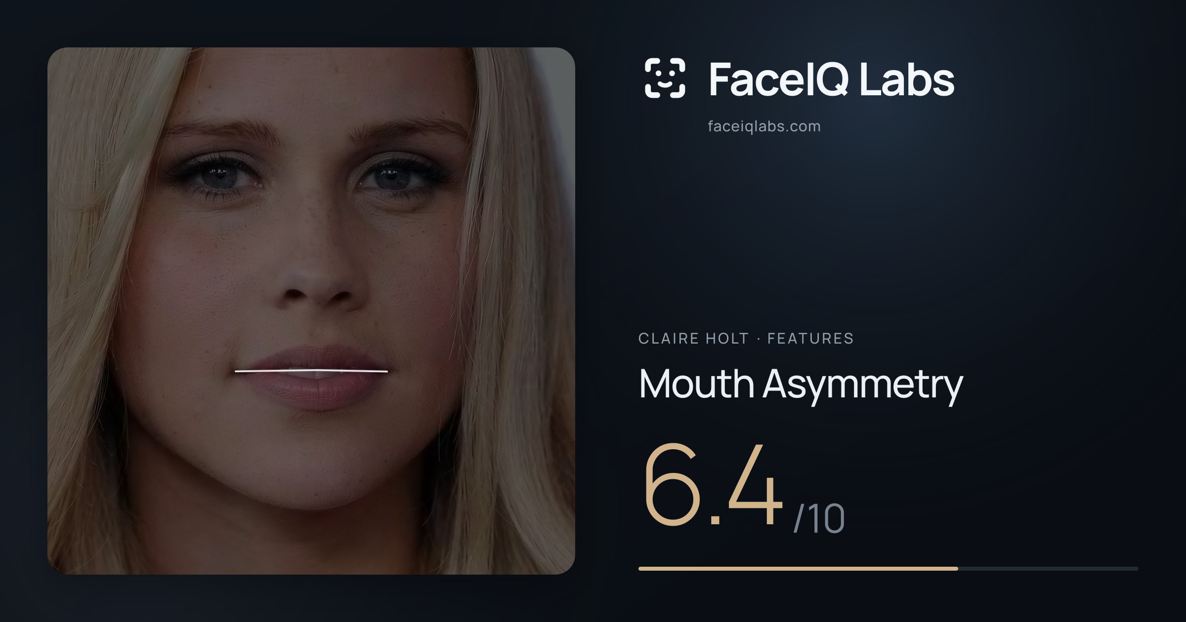 Claire Holt Mouth Asymmetry: 6.4/10, drawn on the photo