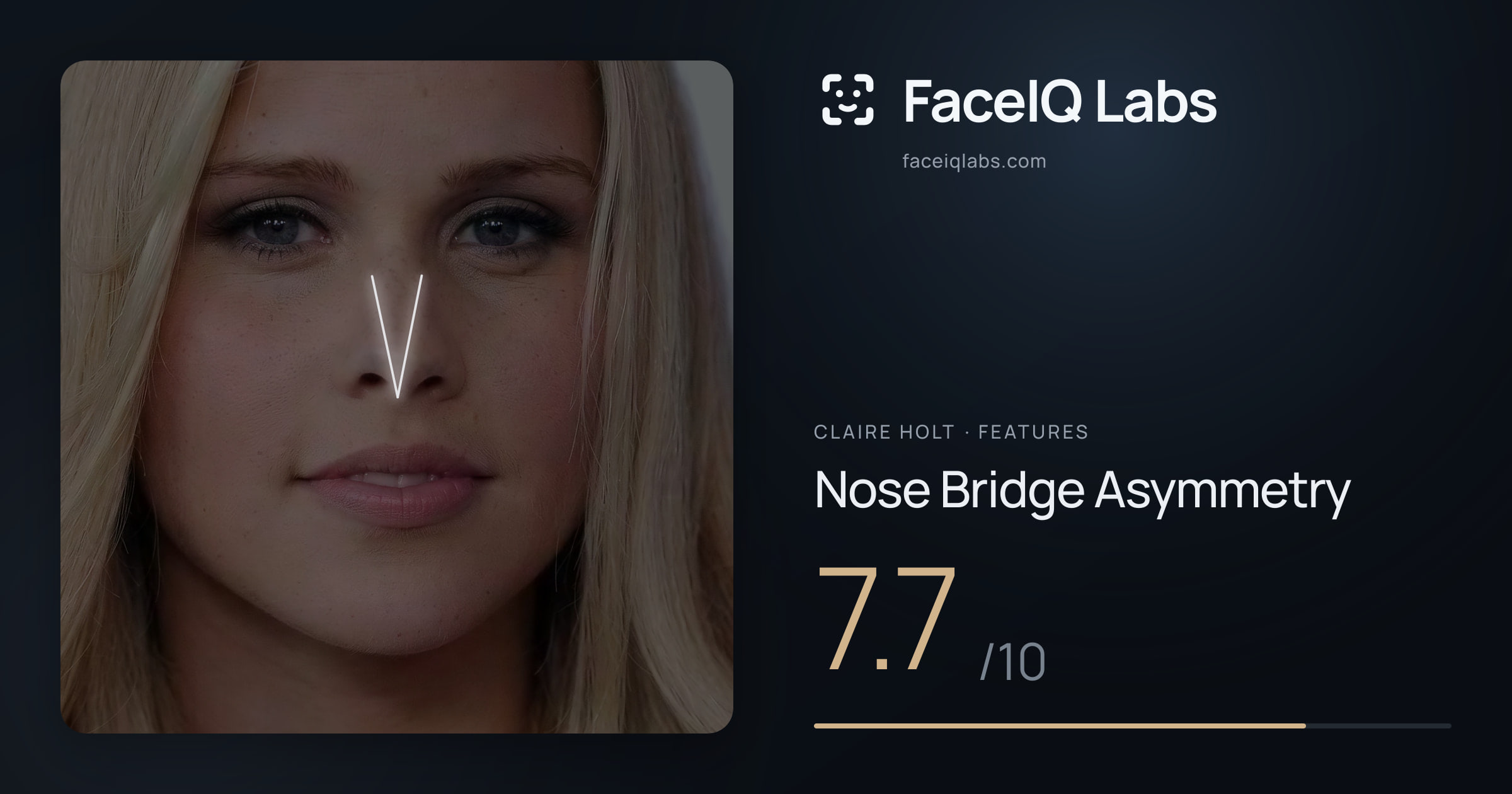 Claire Holt Nose Bridge Asymmetry: 7.7/10, drawn on the photo