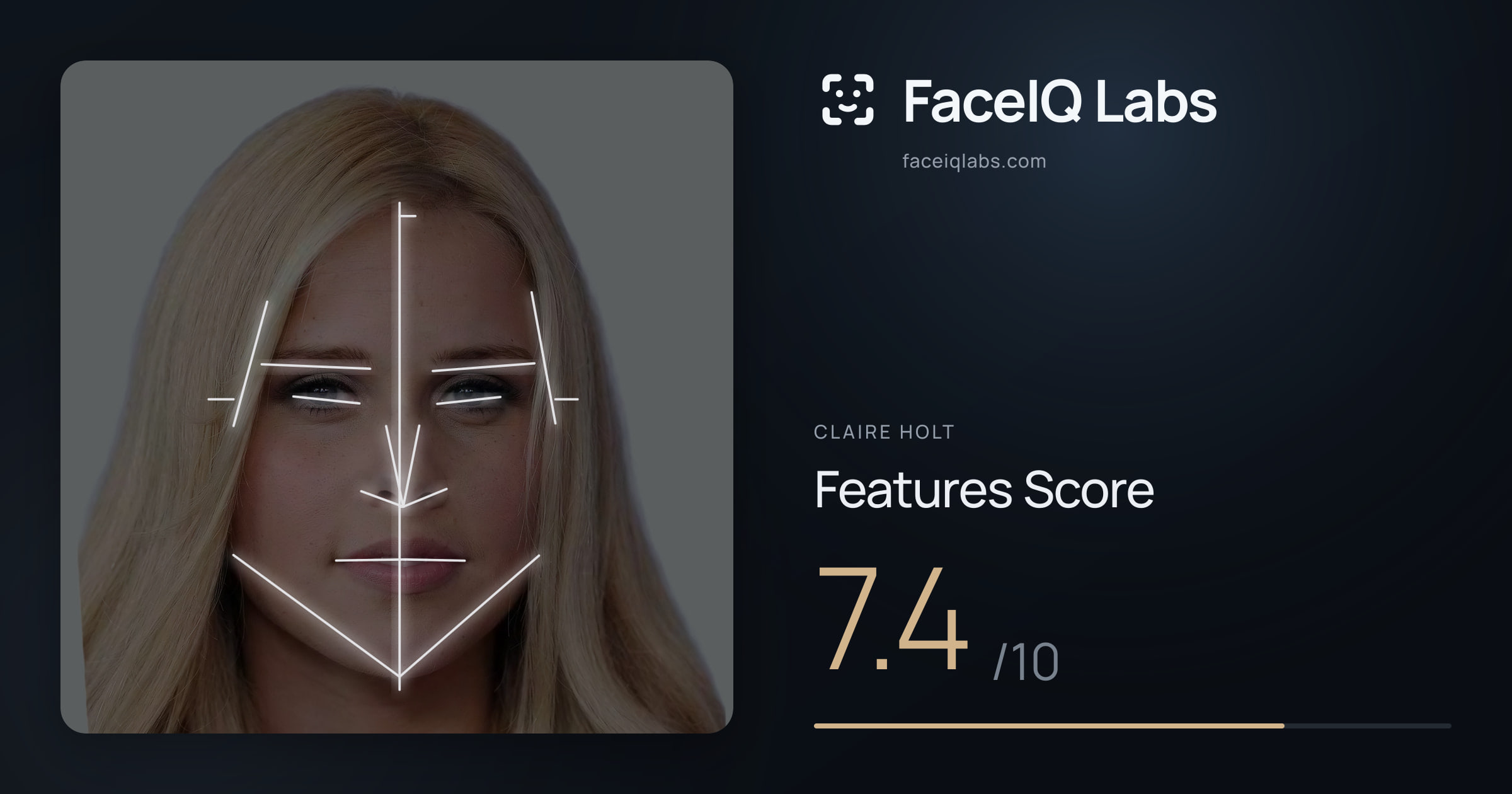 Claire Holt Features: 7.4/10, with each assessment drawn on the photo