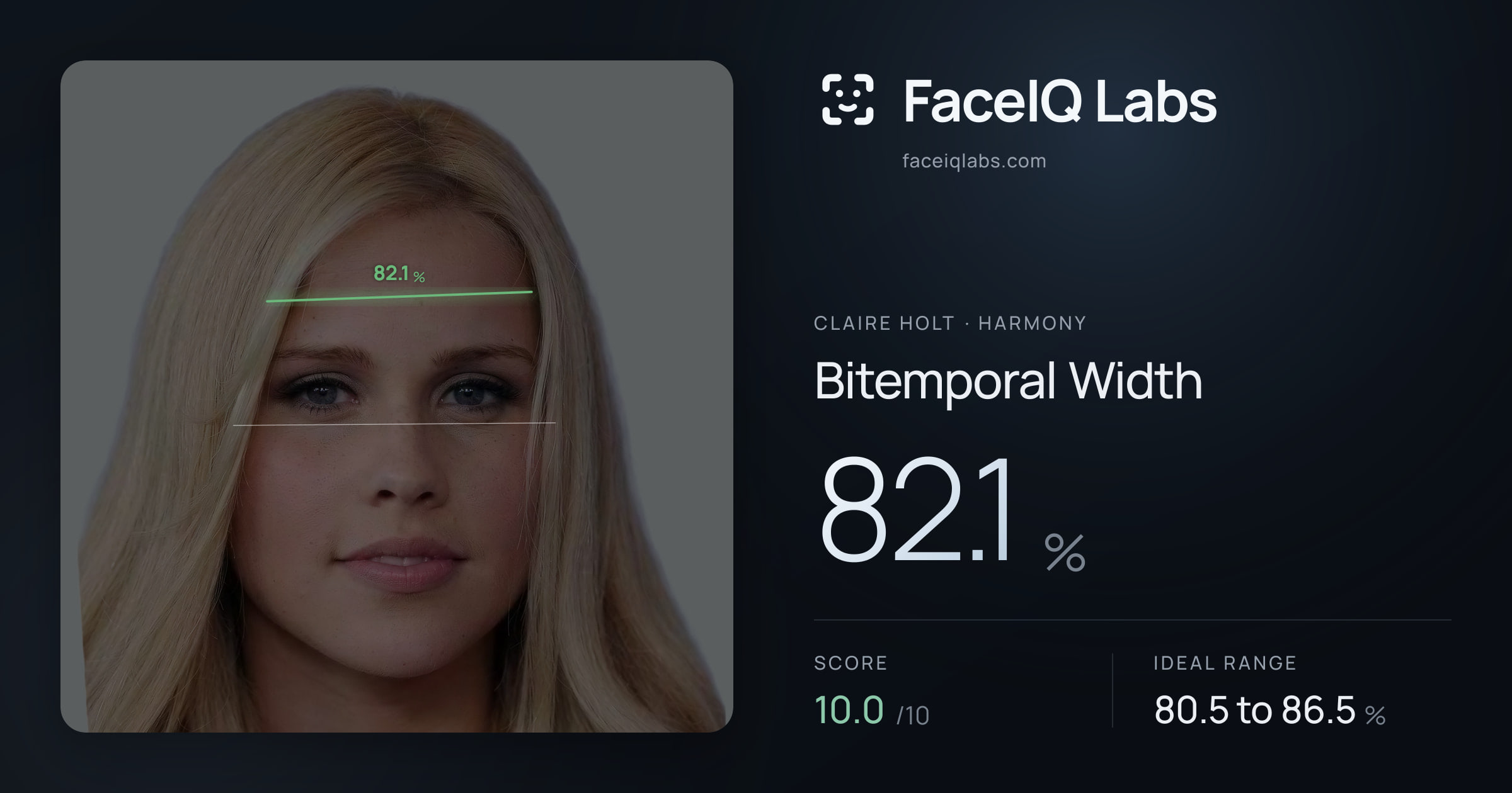 Claire Holt Bitemporal Width: 82.1%, drawn on the photo