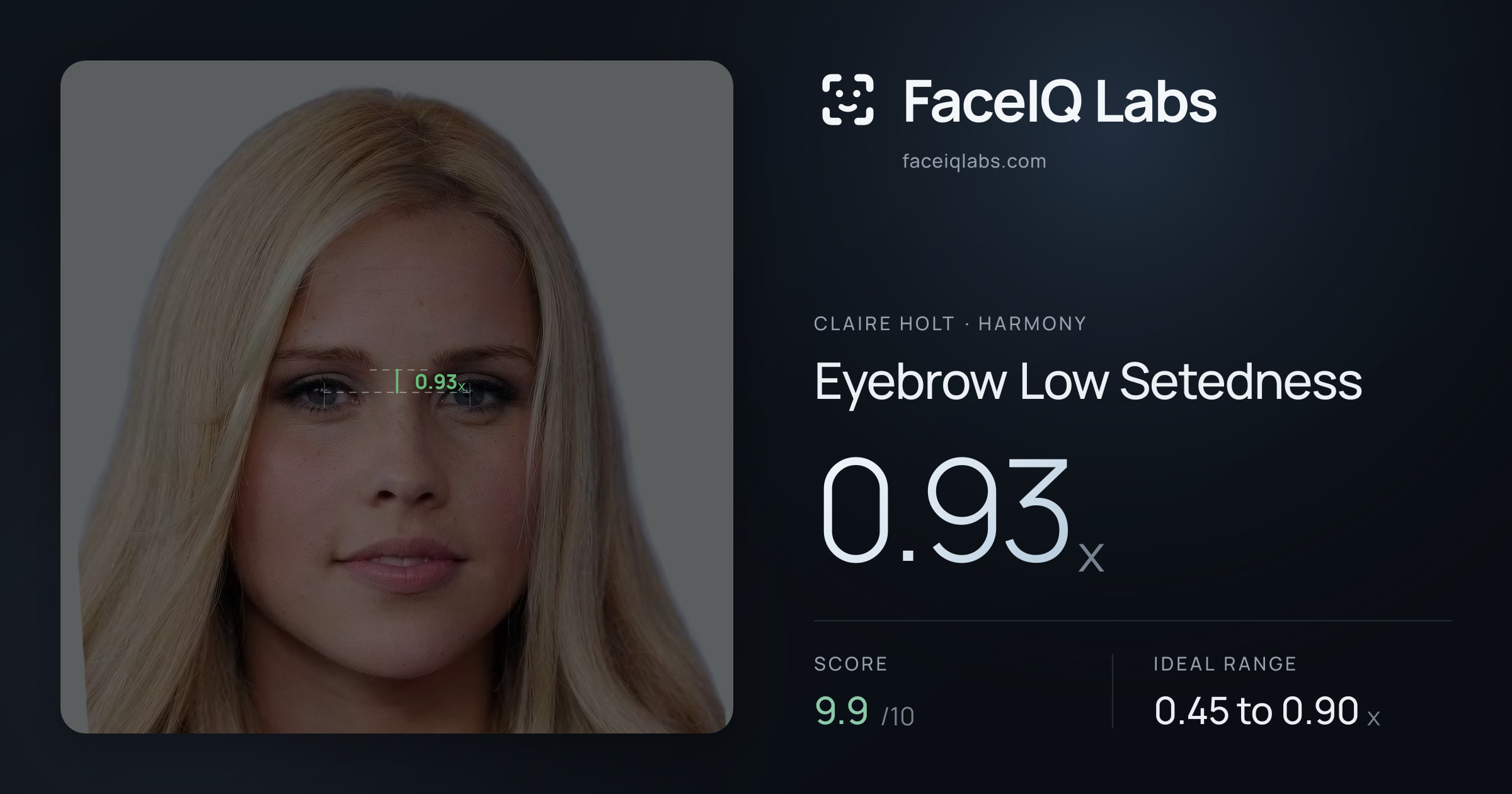 Claire Holt Eyebrow Low Setedness: 0.93x, drawn on the photo