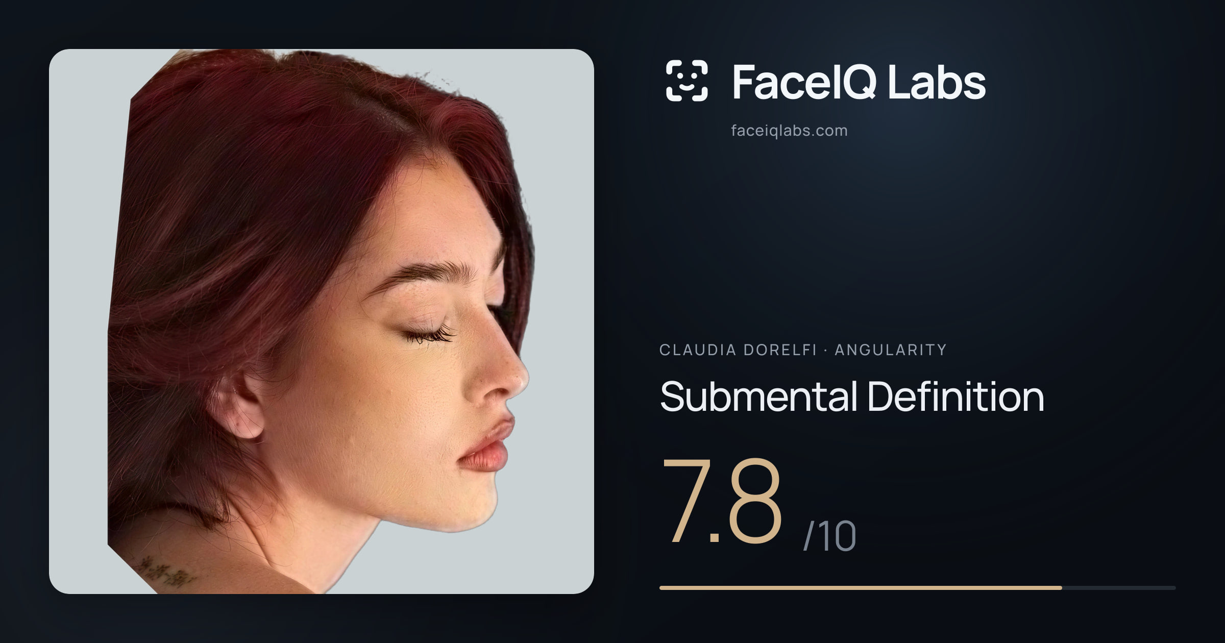 Claudia Dorelfi Submental Definition: 7.8/10, drawn on the photo