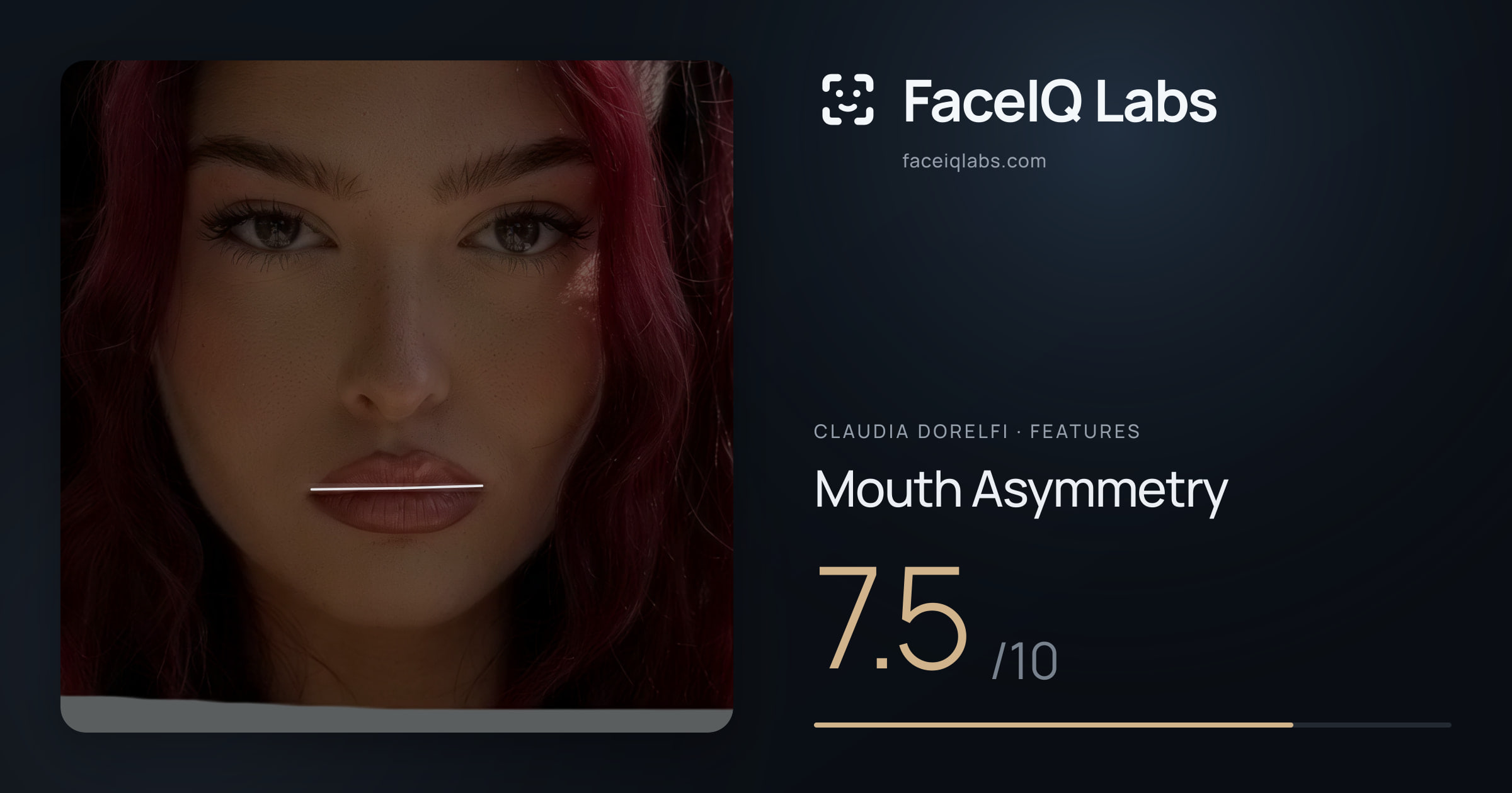 Claudia Dorelfi Mouth Asymmetry: 7.5/10, drawn on the photo