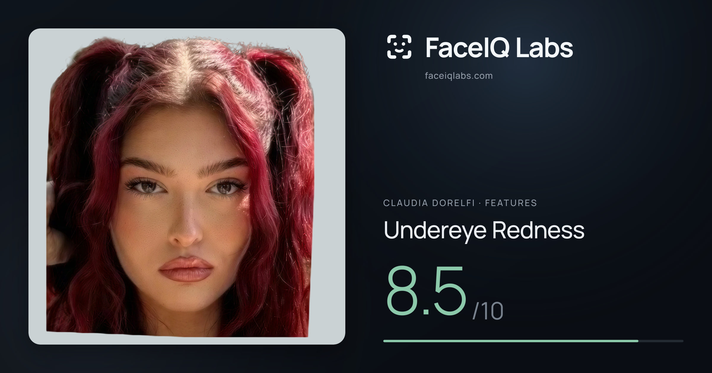 Claudia Dorelfi Undereye Redness: 8.5/10, drawn on the photo
