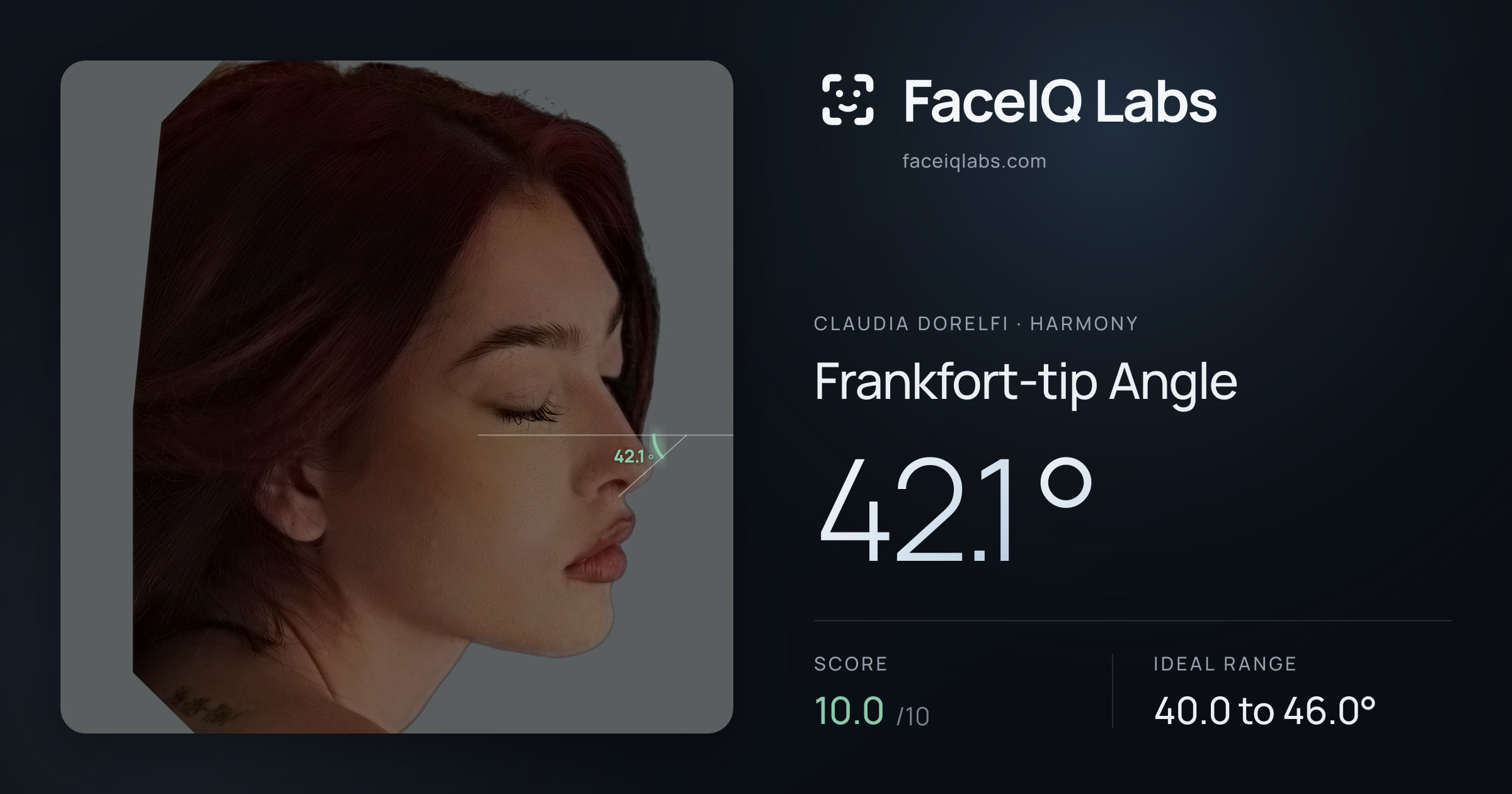Claudia Dorelfi Frankfort-tip Angle: 42.1°, drawn on the photo