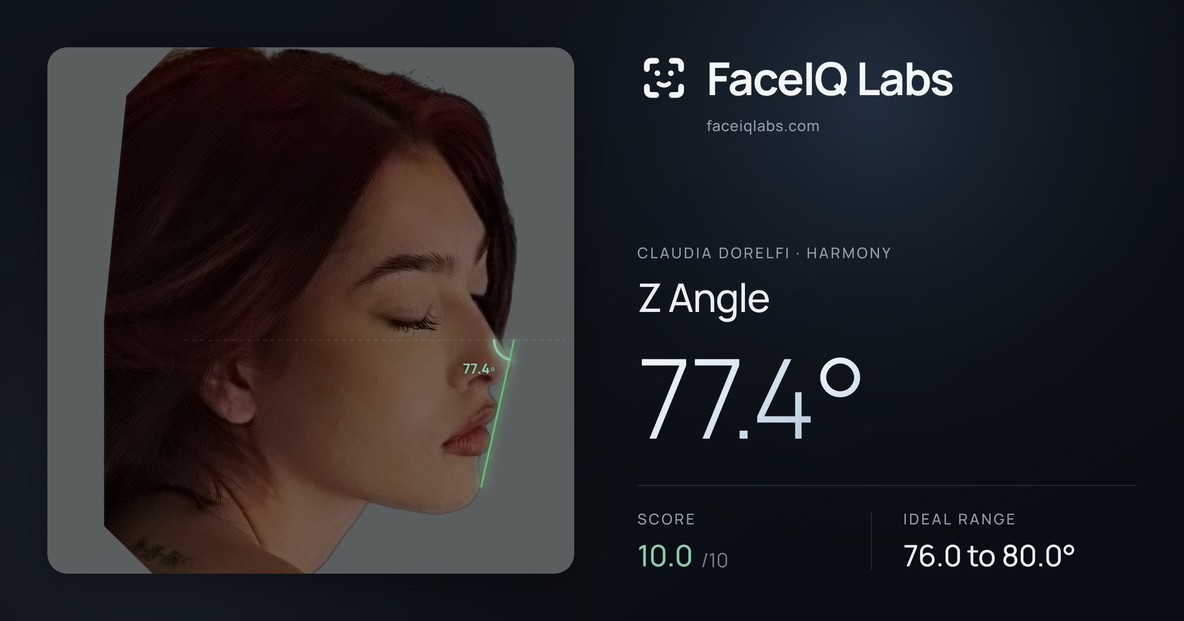Claudia Dorelfi Z Angle: 77.4°, drawn on the photo