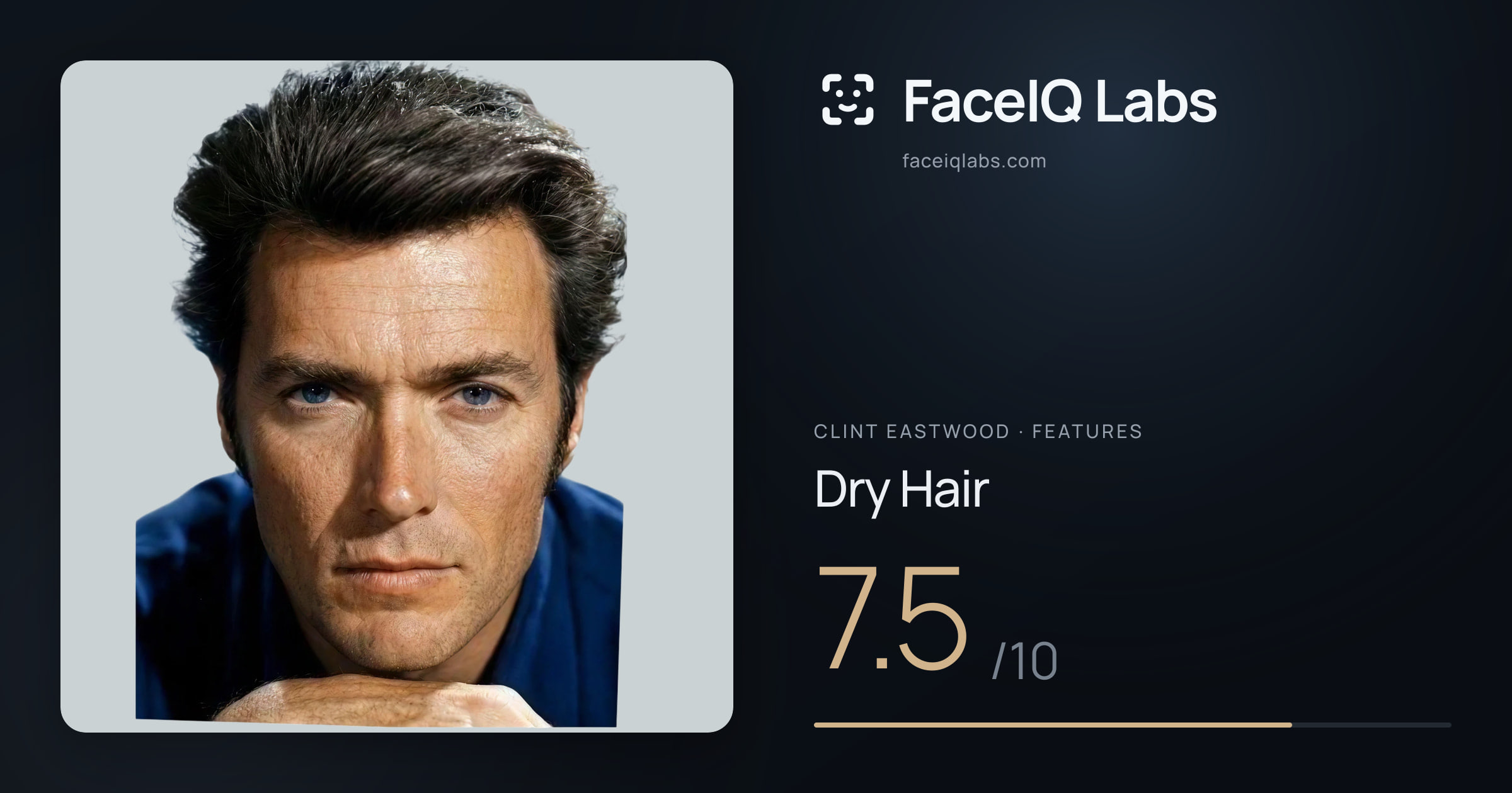 Clint Eastwood Dry Hair: 7.5/10, drawn on the photo