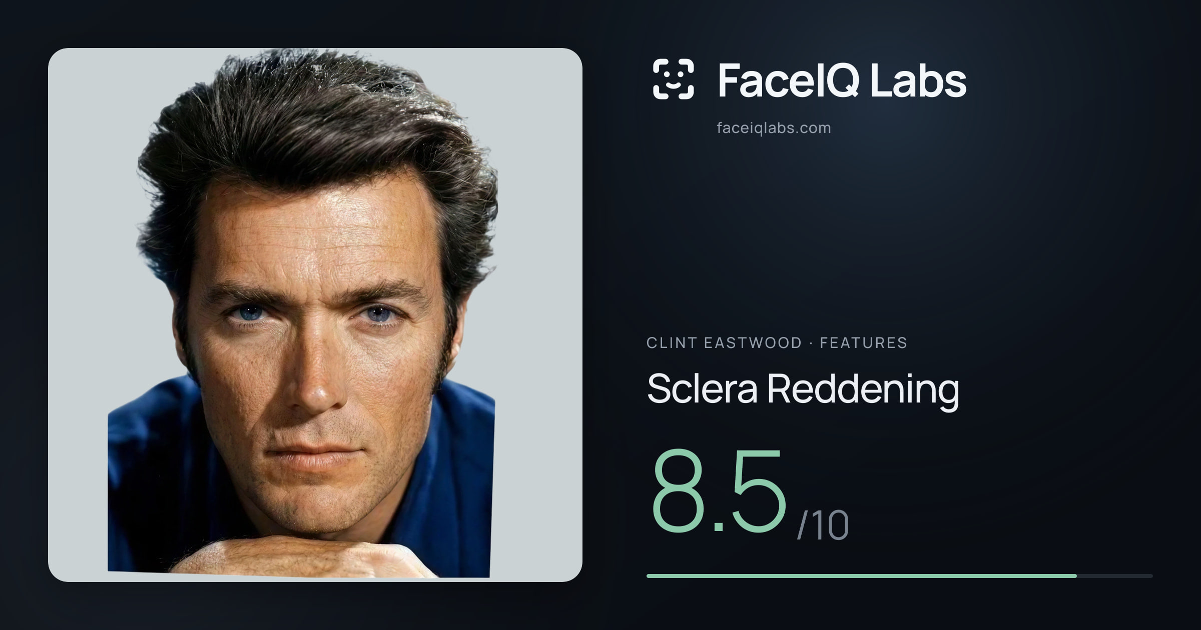 Clint Eastwood Sclera Reddening: 8.5/10, drawn on the photo