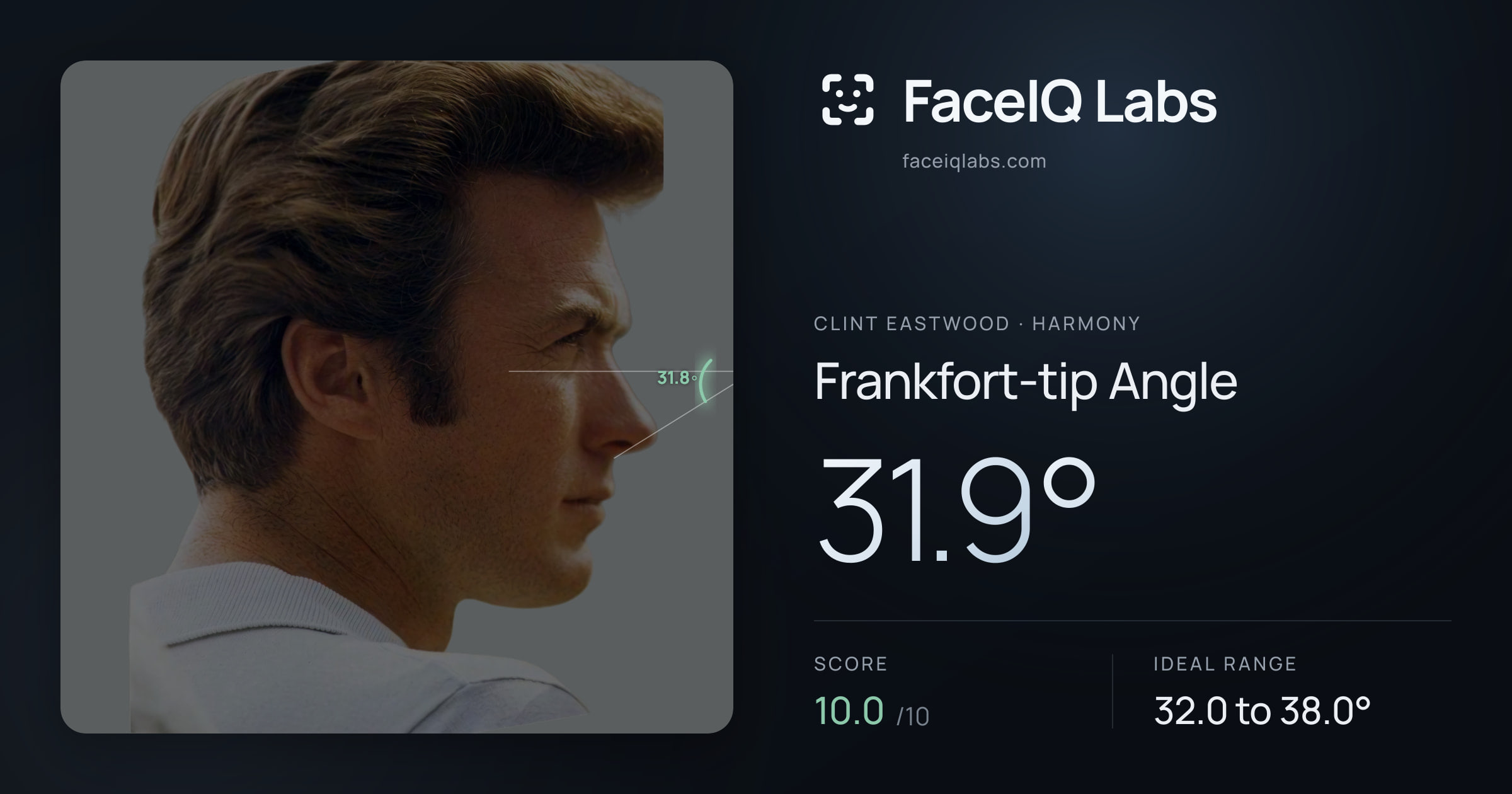 Clint Eastwood Frankfort-tip Angle: 31.9°, drawn on the photo