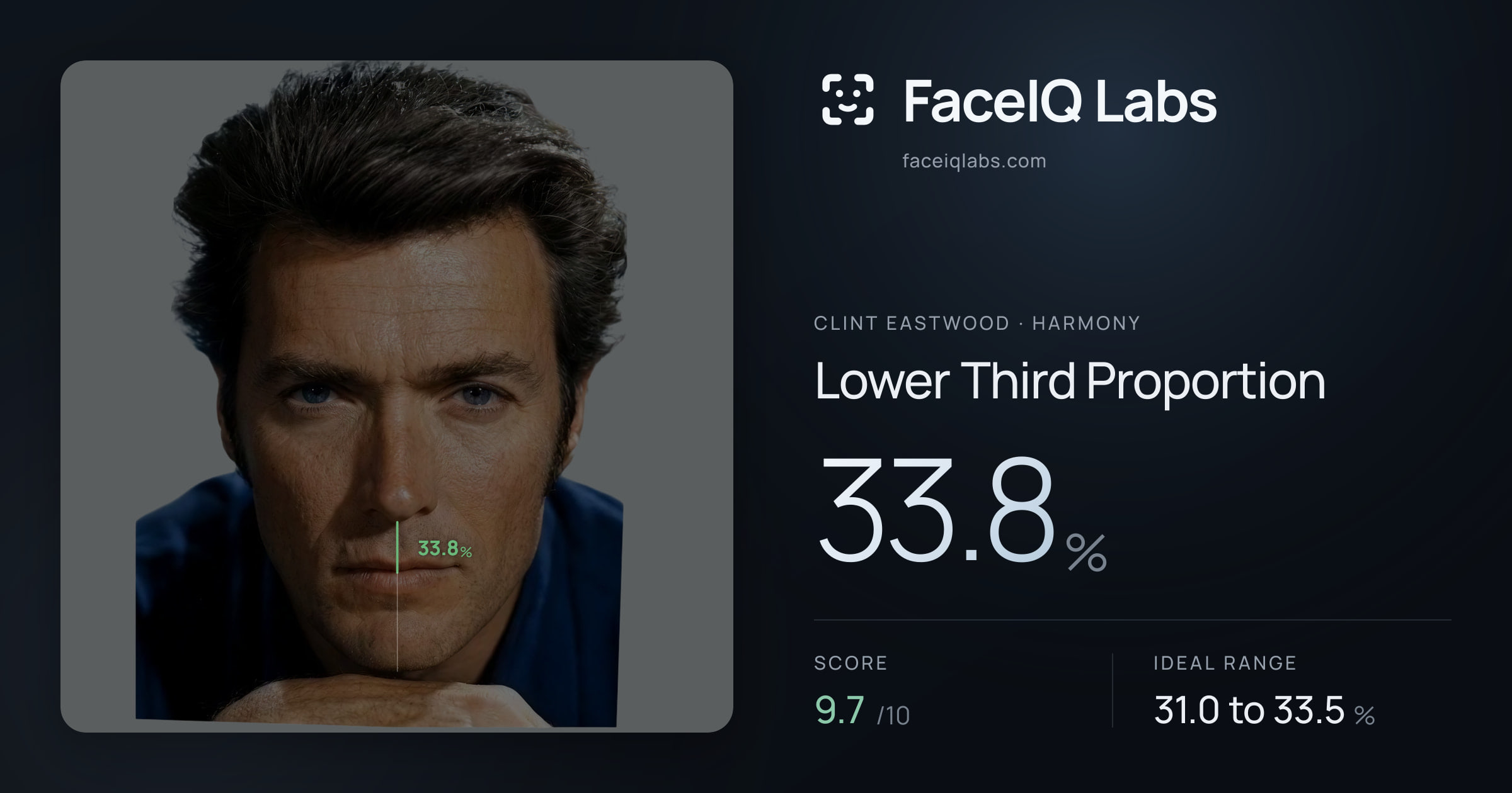 Clint Eastwood Lower Third Proportion: 33.8%, drawn on the photo