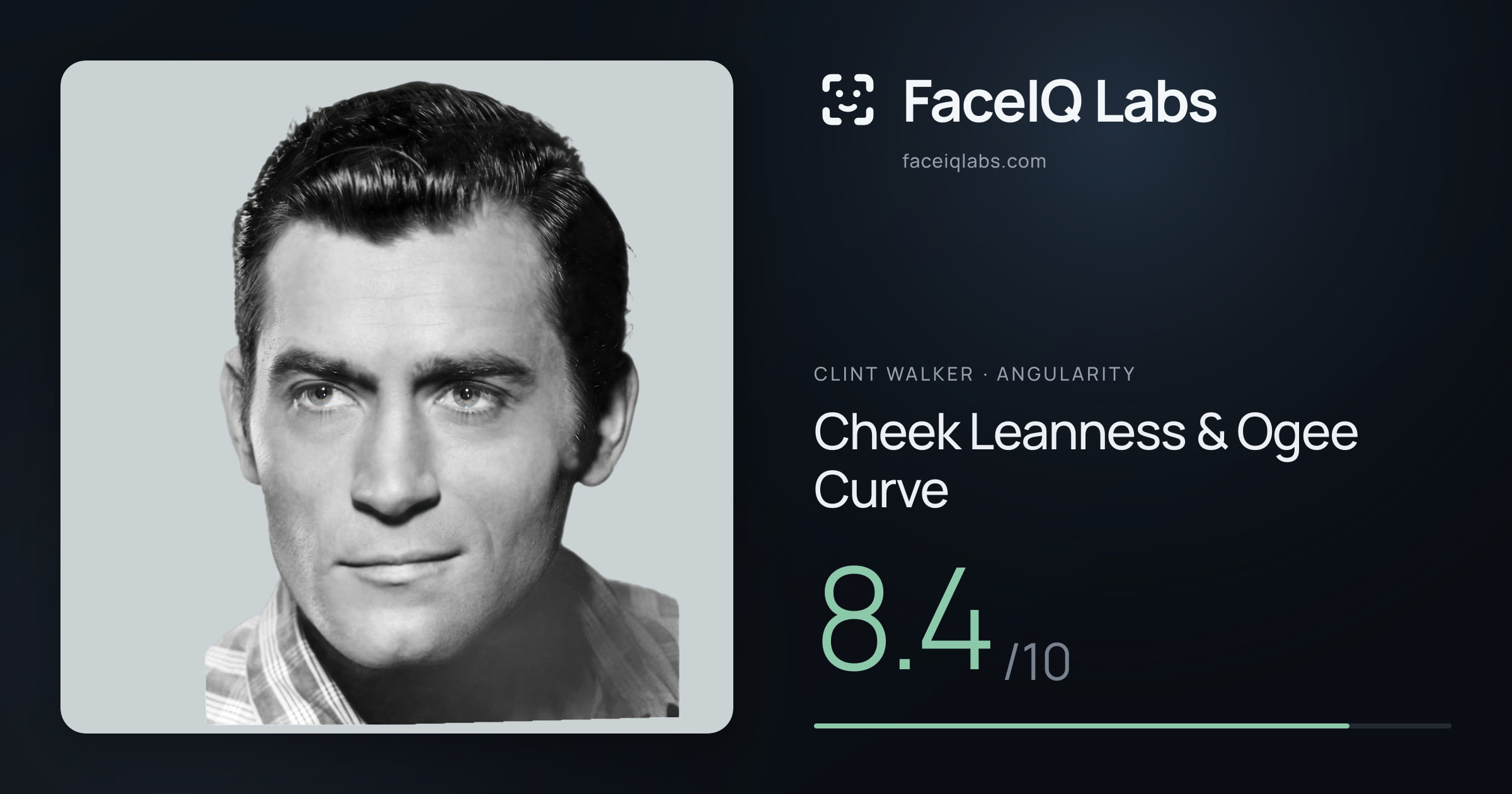 Clint Walker Cheek Leanness & Ogee Curve: 8.4/10, drawn on the photo