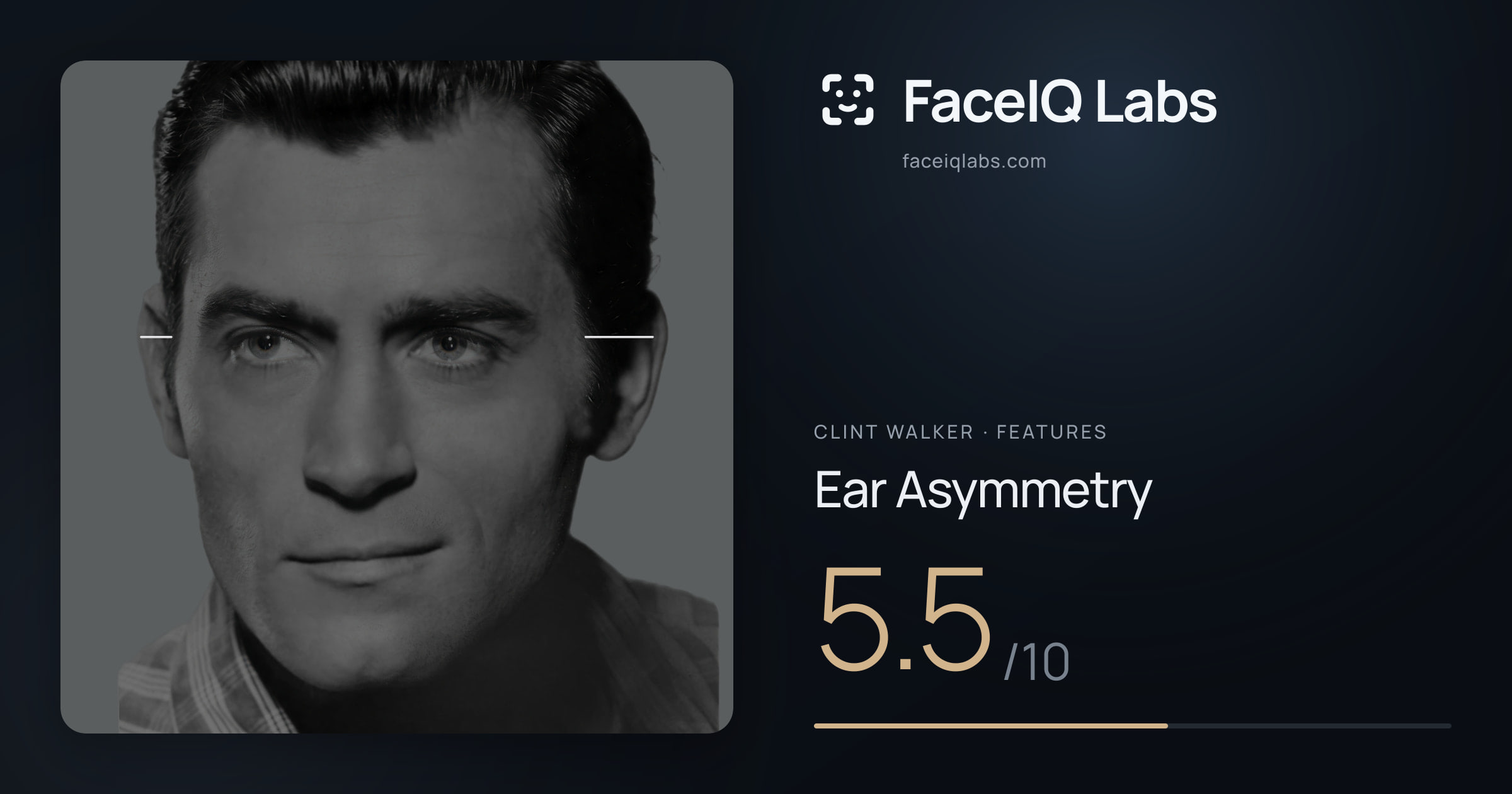 Clint Walker Ear Asymmetry: 5.5/10, drawn on the photo