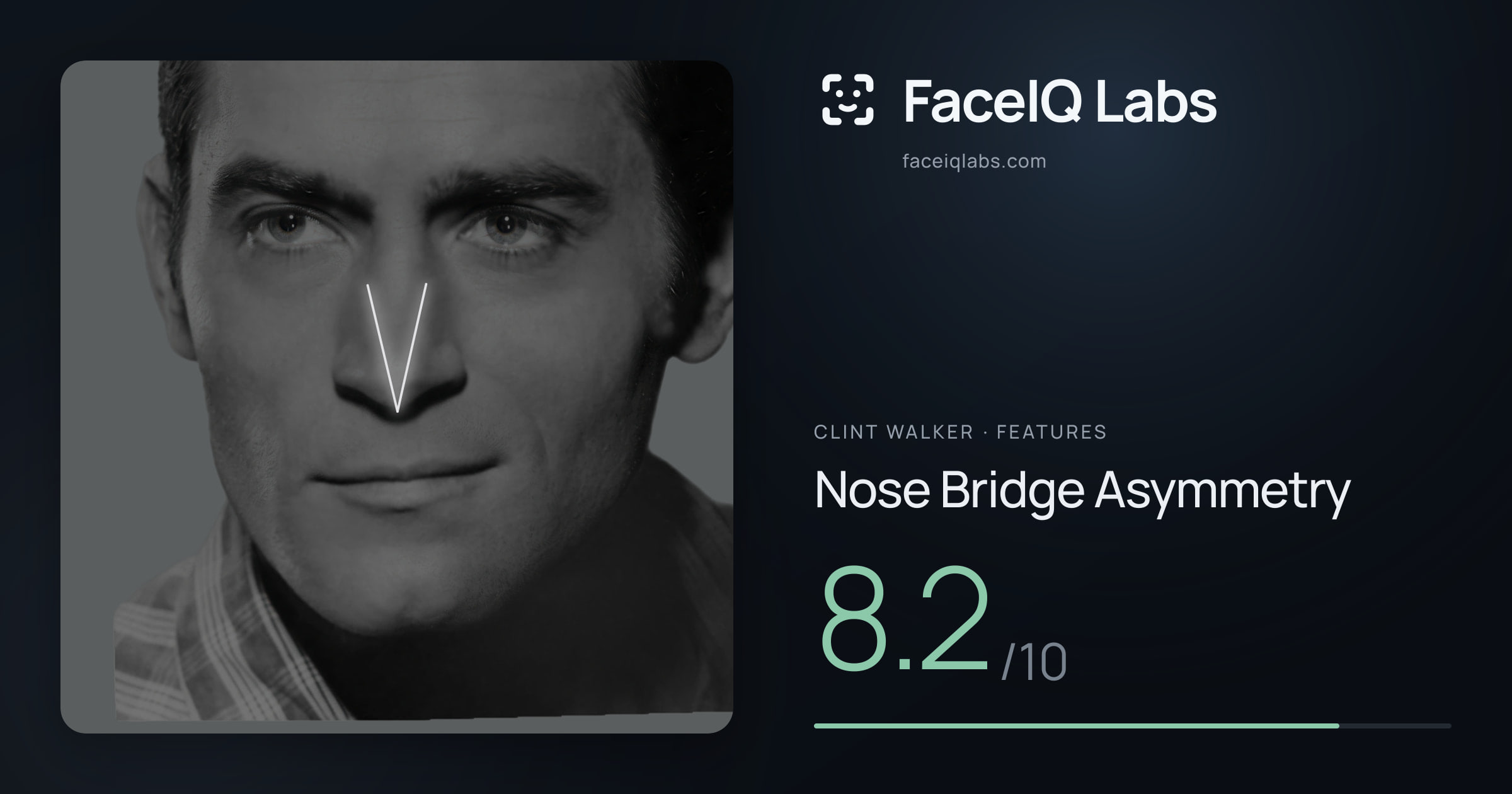 Clint Walker Nose Bridge Asymmetry: 8.2/10, drawn on the photo
