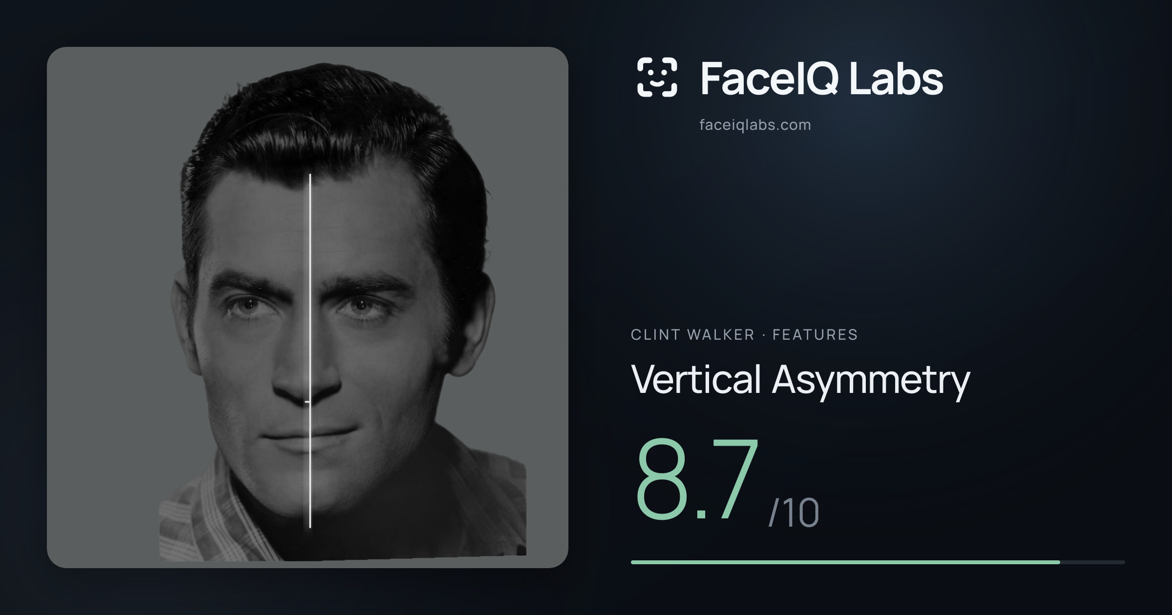 Clint Walker Vertical Asymmetry: 8.7/10, drawn on the photo