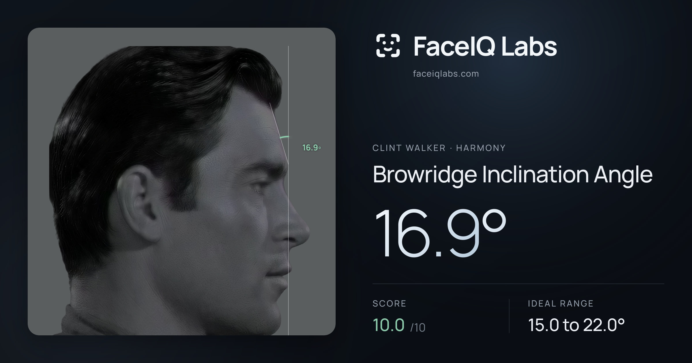Clint Walker Browridge Inclination Angle: 16.9°, drawn on the photo