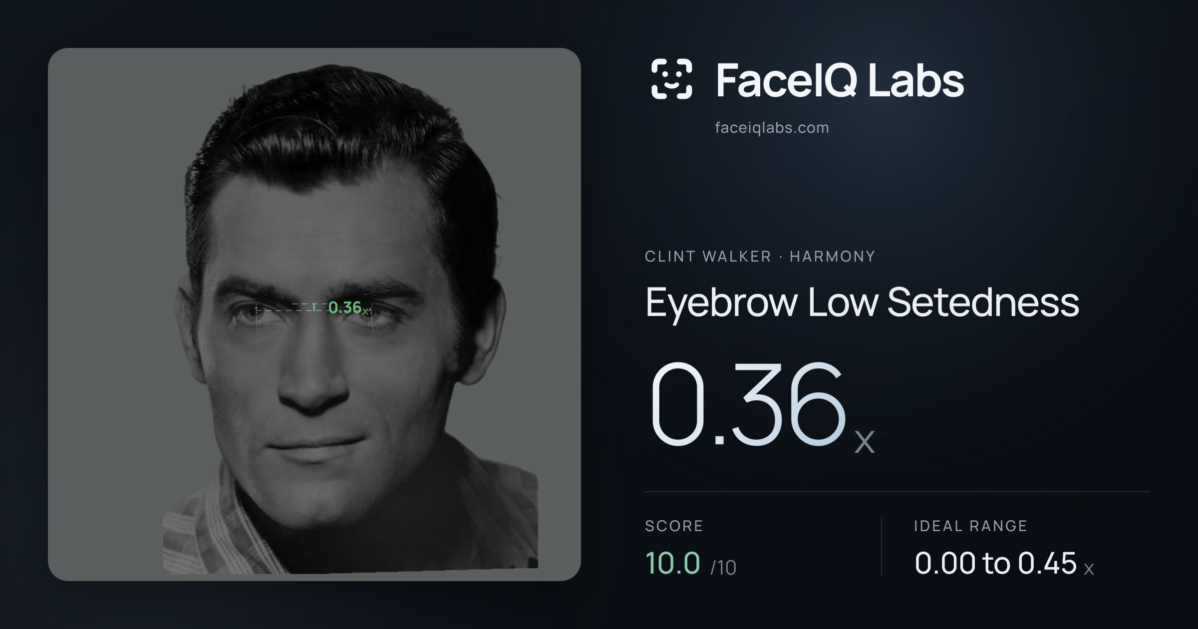 Clint Walker Eyebrow Low Setedness: 0.36x, drawn on the photo