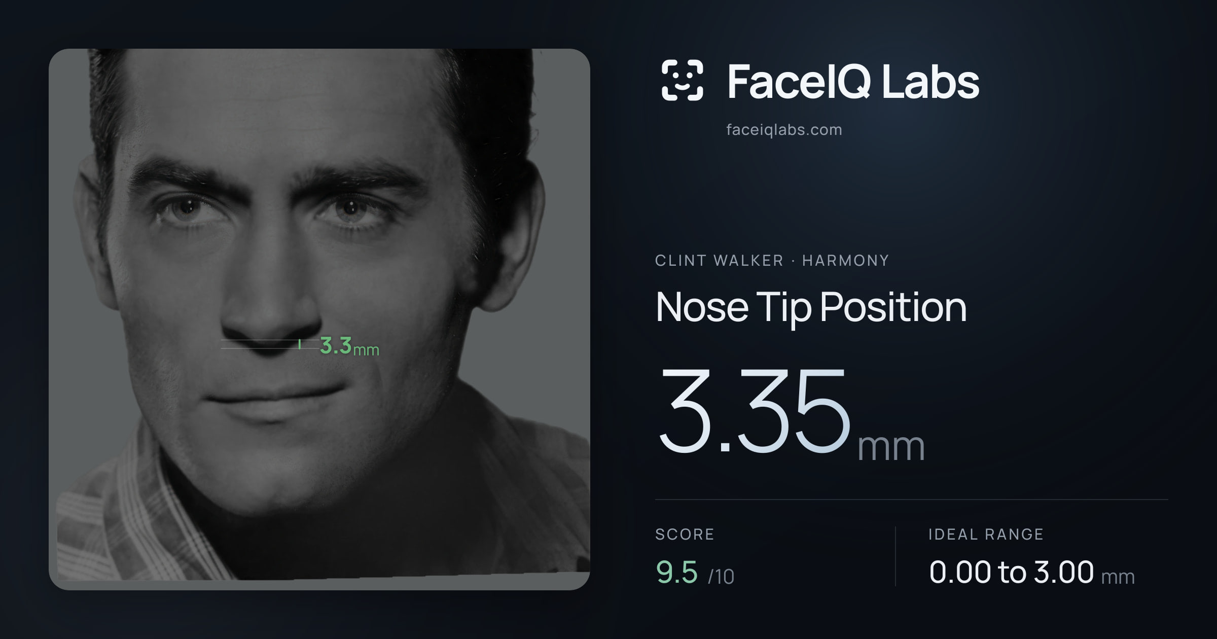 Clint Walker Nose Tip Position: 3.35mm, drawn on the photo