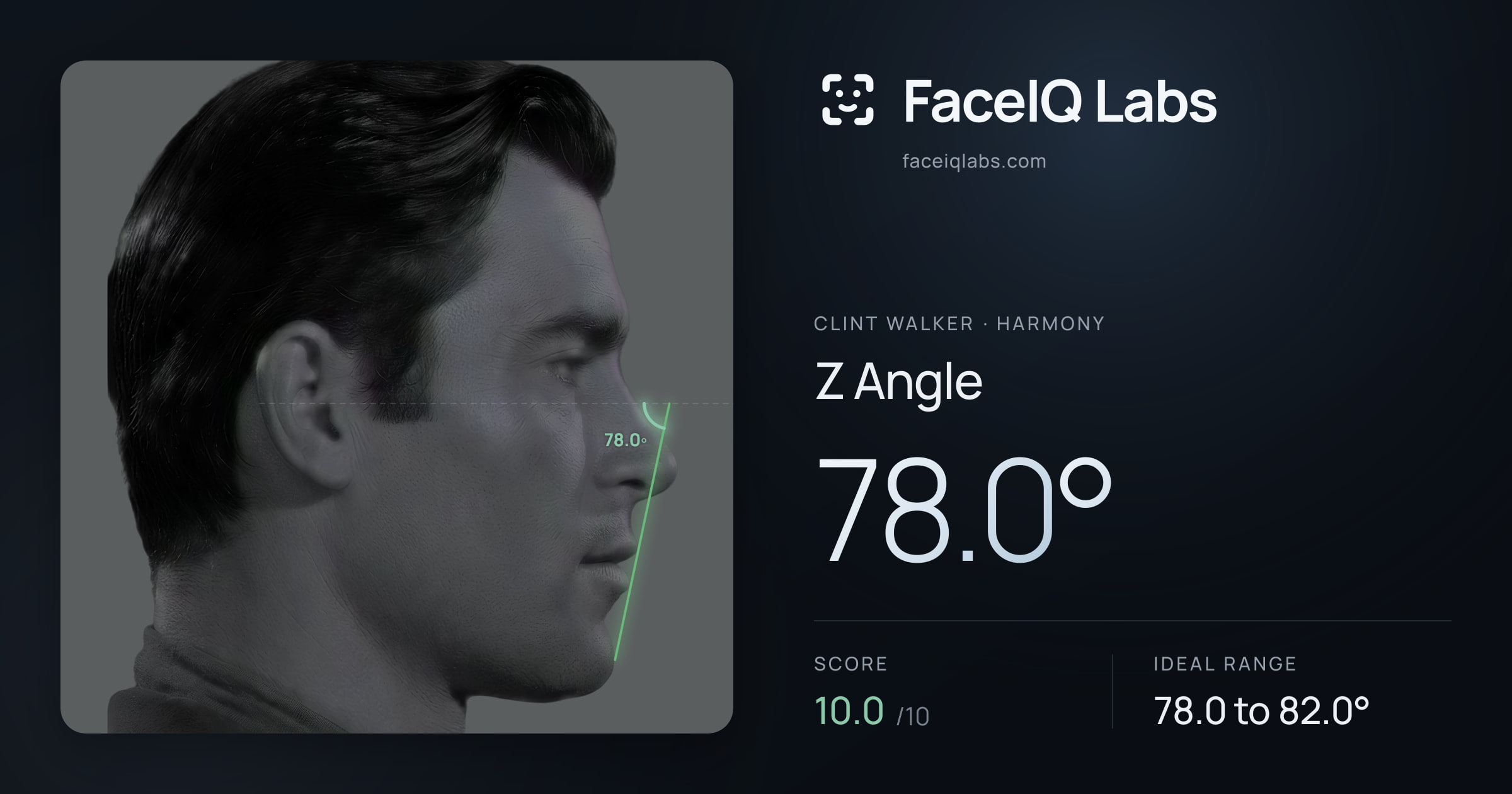 Clint Walker Z Angle: 78.0°, drawn on the photo