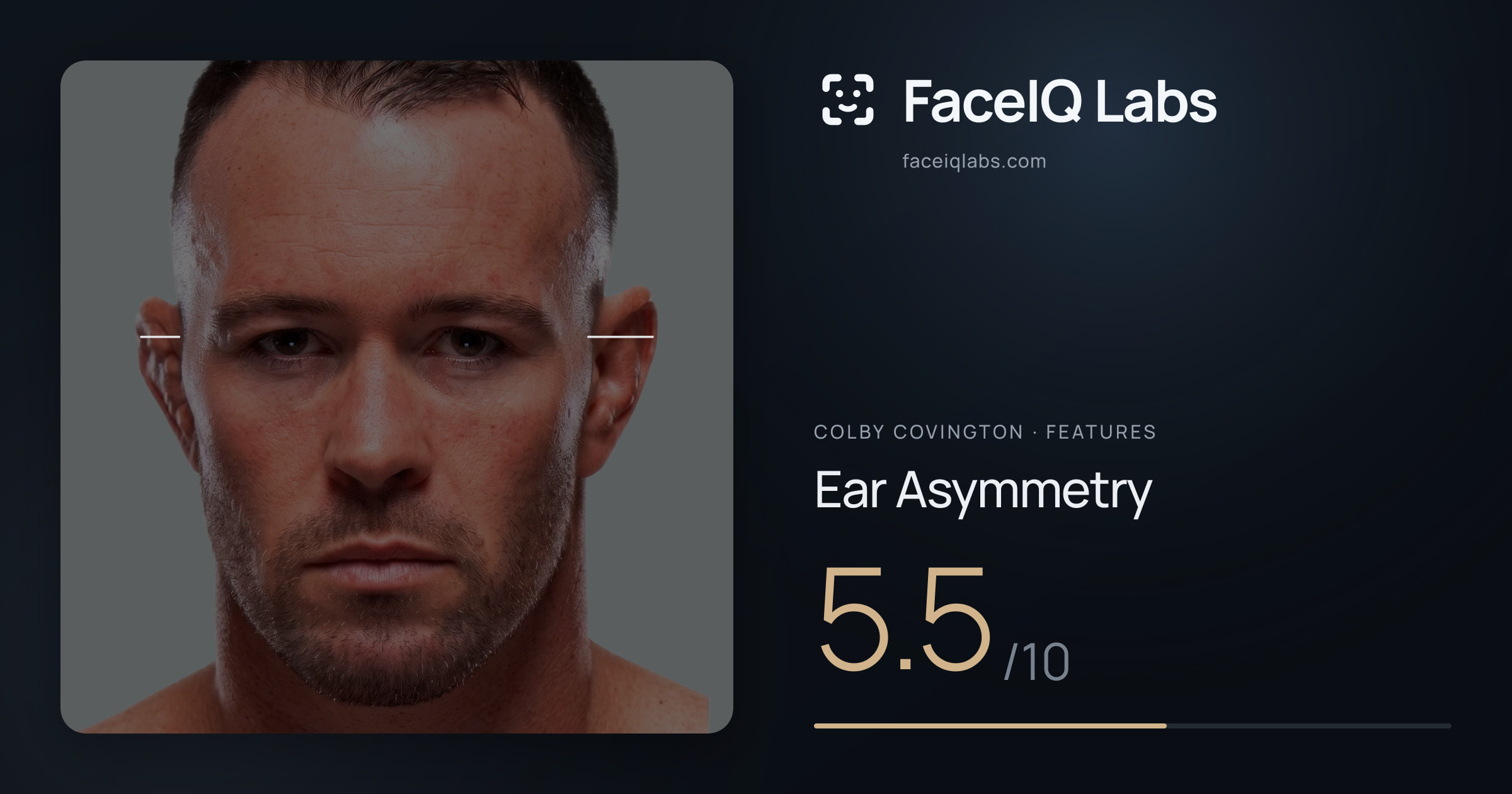 Colby Covington Ear Asymmetry: 5.5/10, drawn on the photo
