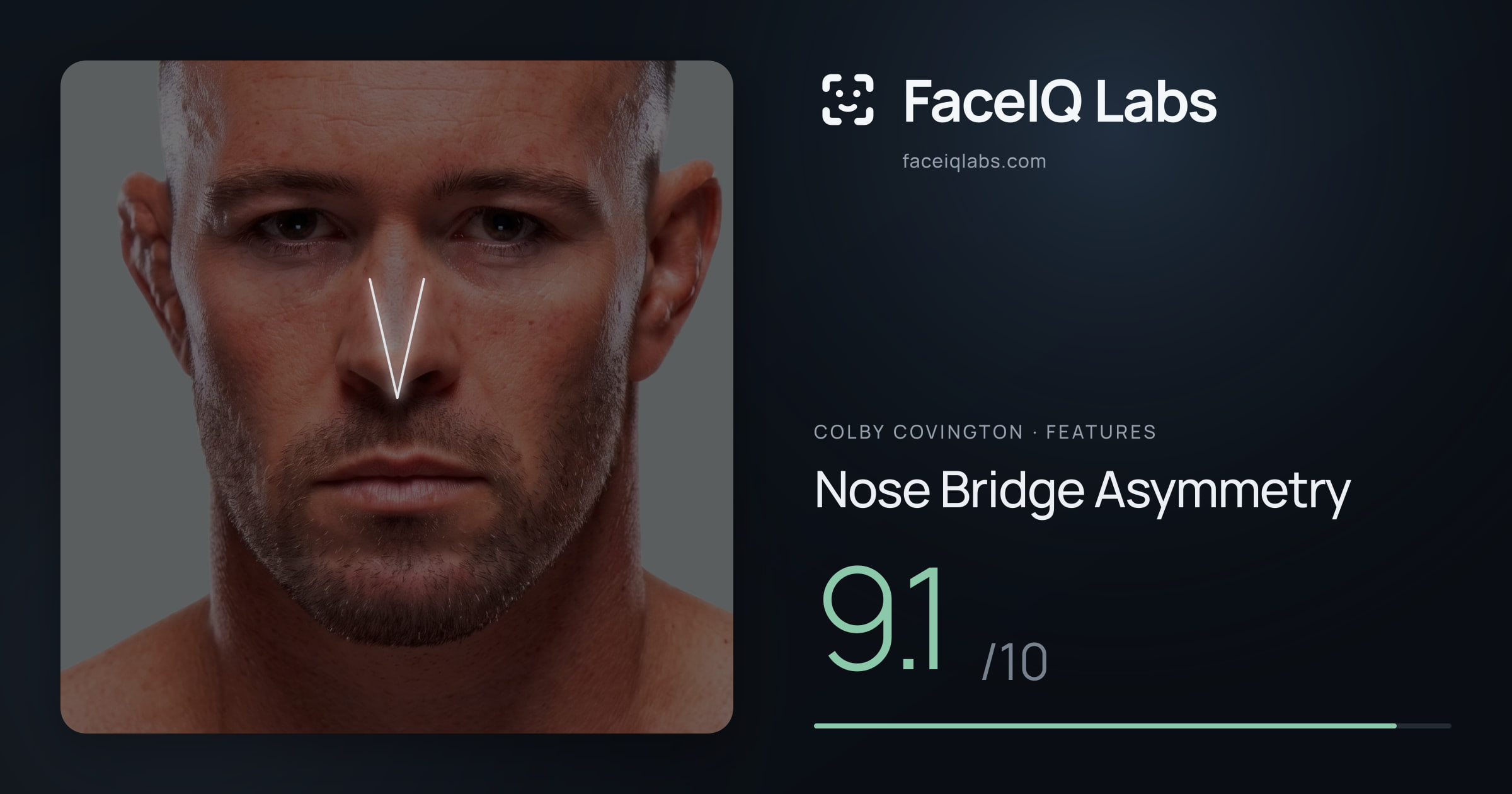 Colby Covington Nose Bridge Asymmetry: 9.1/10, drawn on the photo