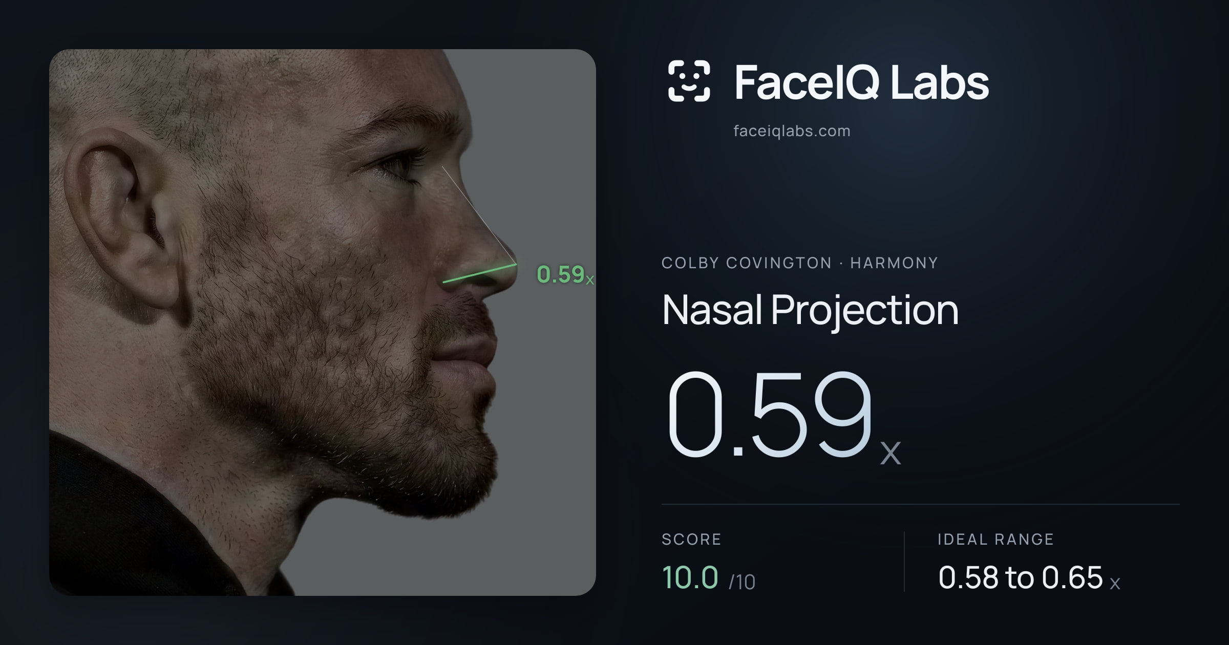 Colby Covington Nasal Projection: 0.59x, drawn on the photo