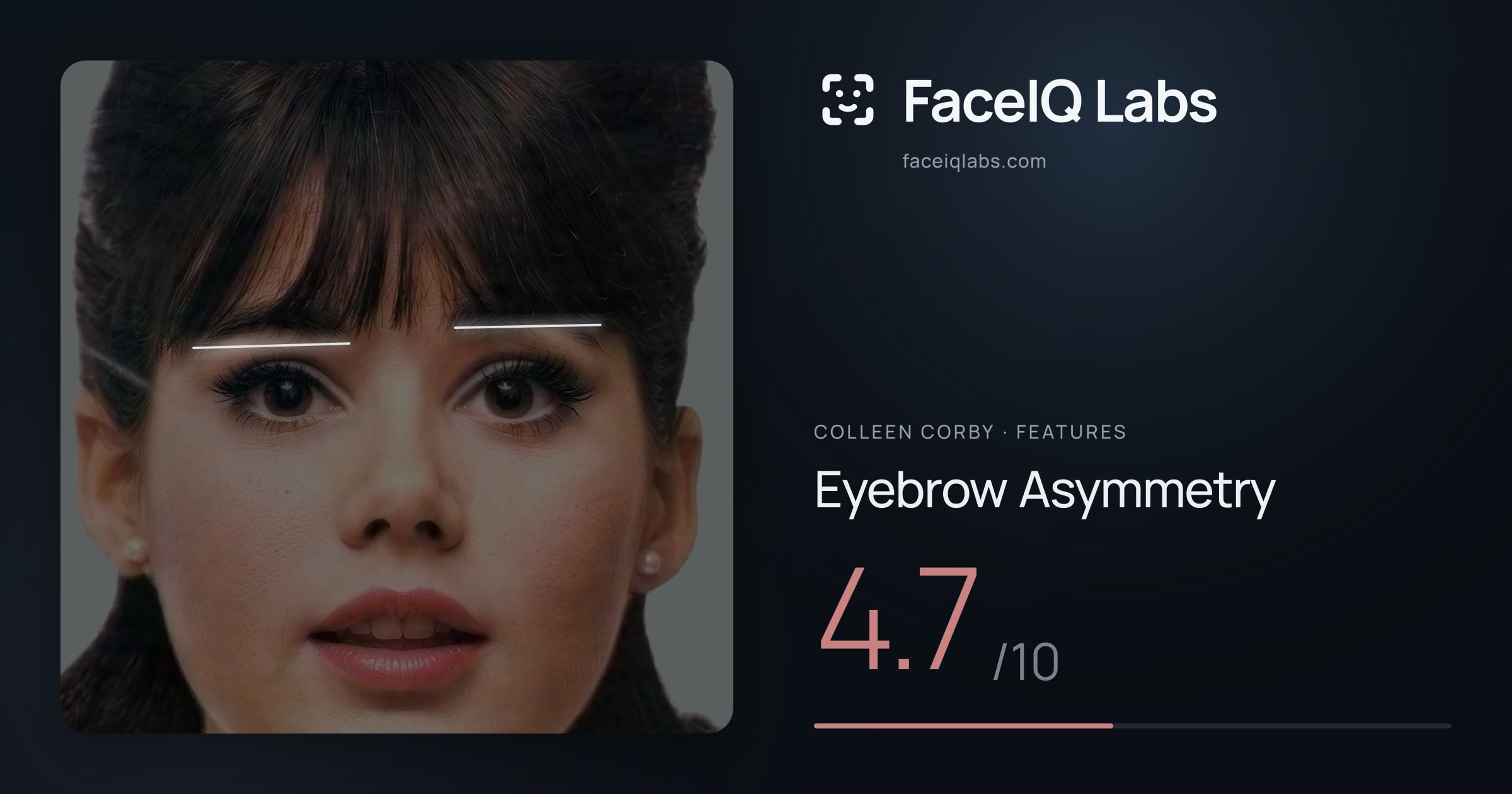 Colleen Corby Eyebrow Asymmetry: 4.7/10, drawn on the photo
