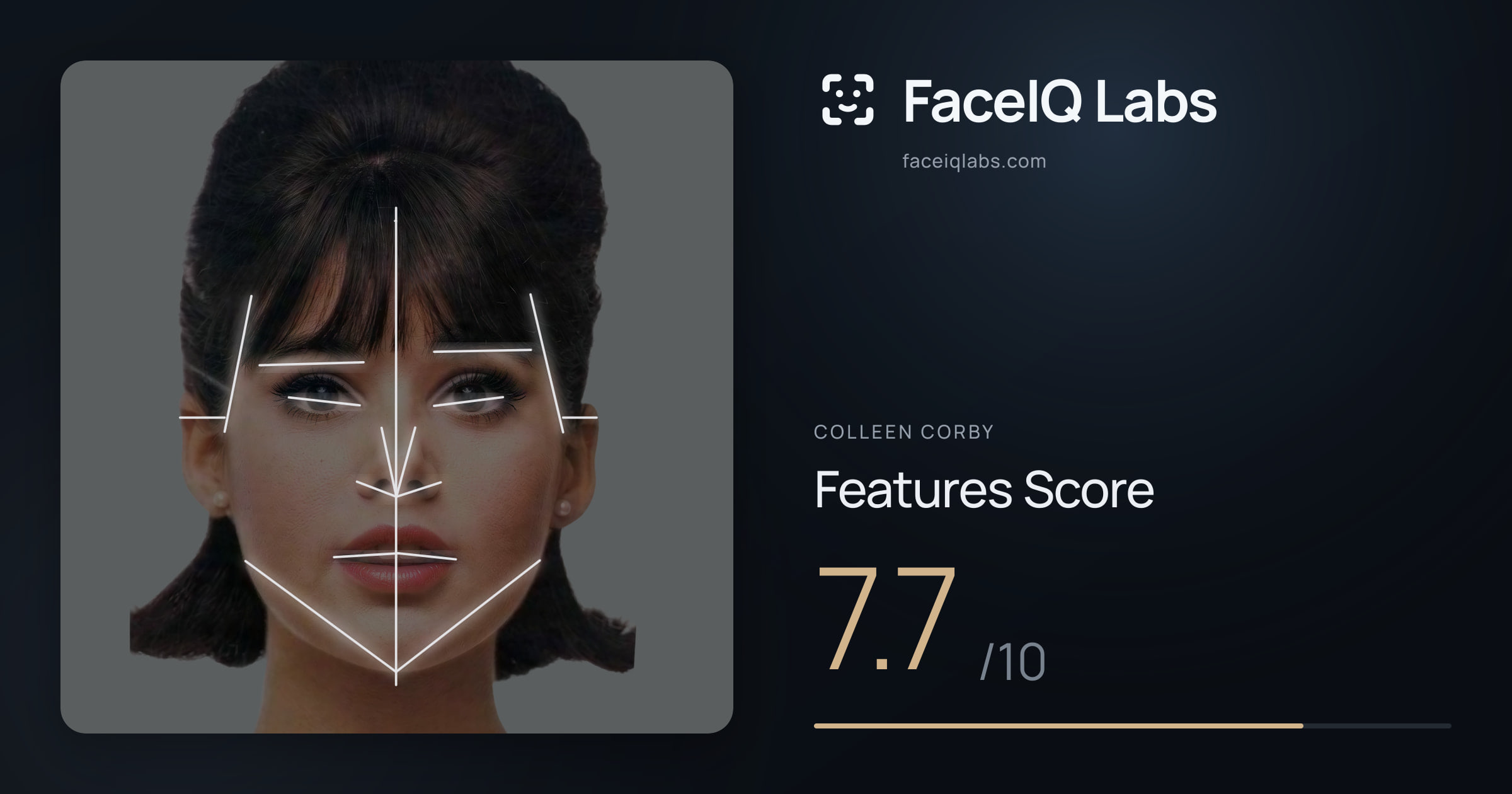 Colleen Corby Features: 7.7/10, with each assessment drawn on the photo