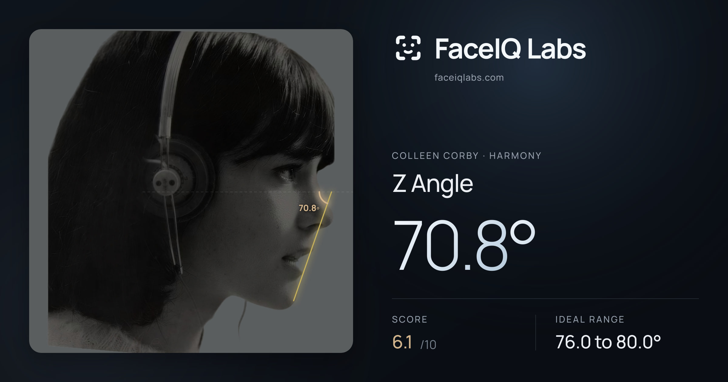 Colleen Corby Z Angle: 70.8°, drawn on the photo