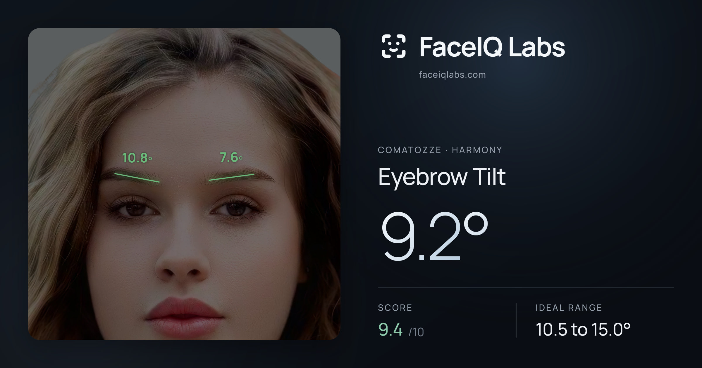 Comatozze Eyebrow Tilt: 9.2°, drawn on the photo